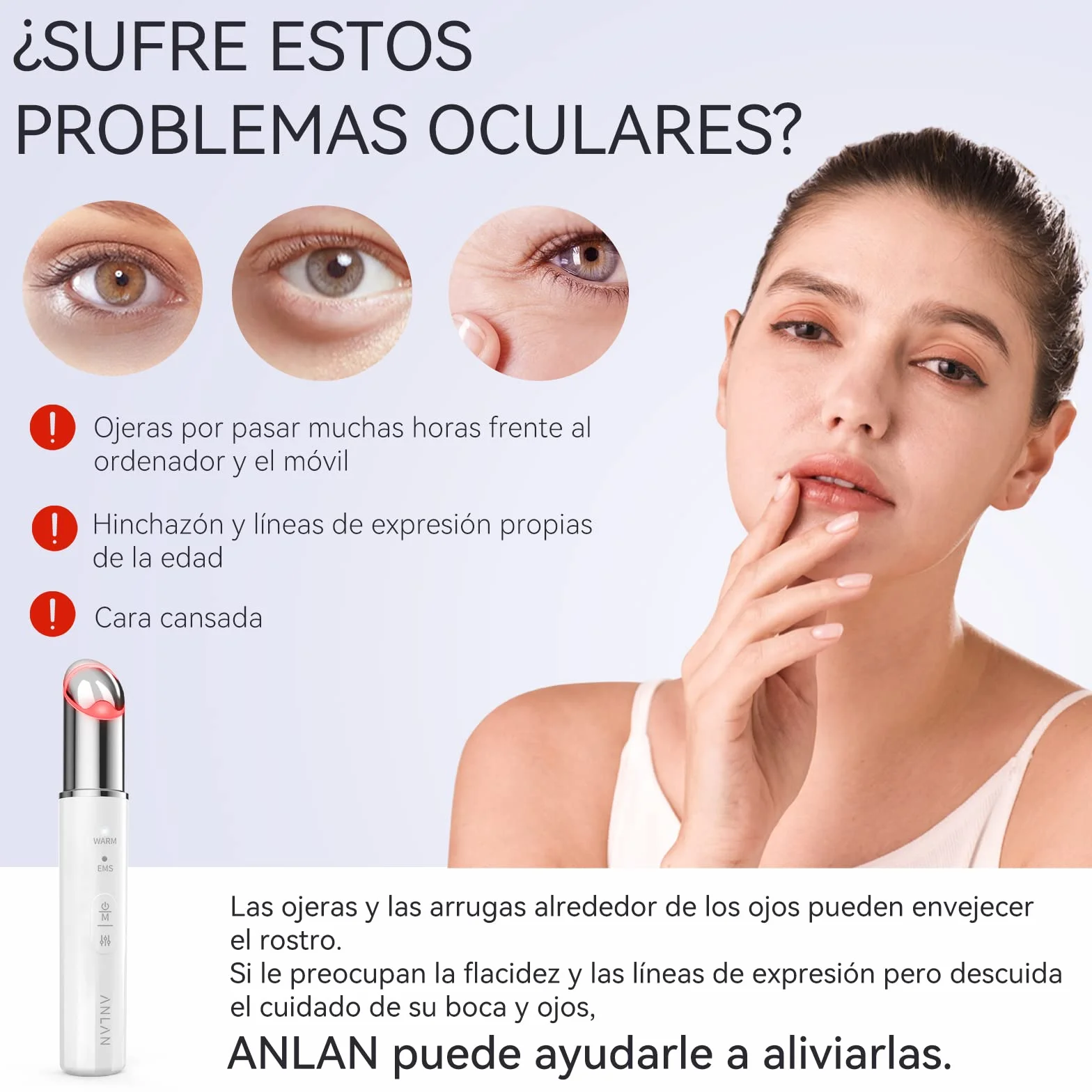 ANLAN Masajeador de Ojos, EMS Dispositivo de Ojos Antiarrugas y Antiedad, Luz Roja& Azu de LED Terapia, 40 ℃ Compresa Caliente, Mejora Ojeras, Bolsas, Hinchazón, Arrugas, Contorno de Ojos