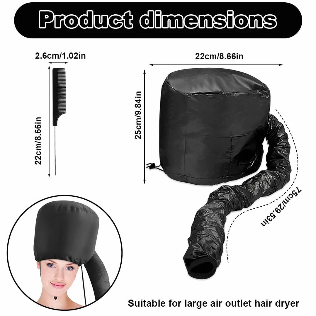 Secador de Pelo Portátil con Gorro Térmico Profesional para Rizos, Difusor de Viaje (Negro)