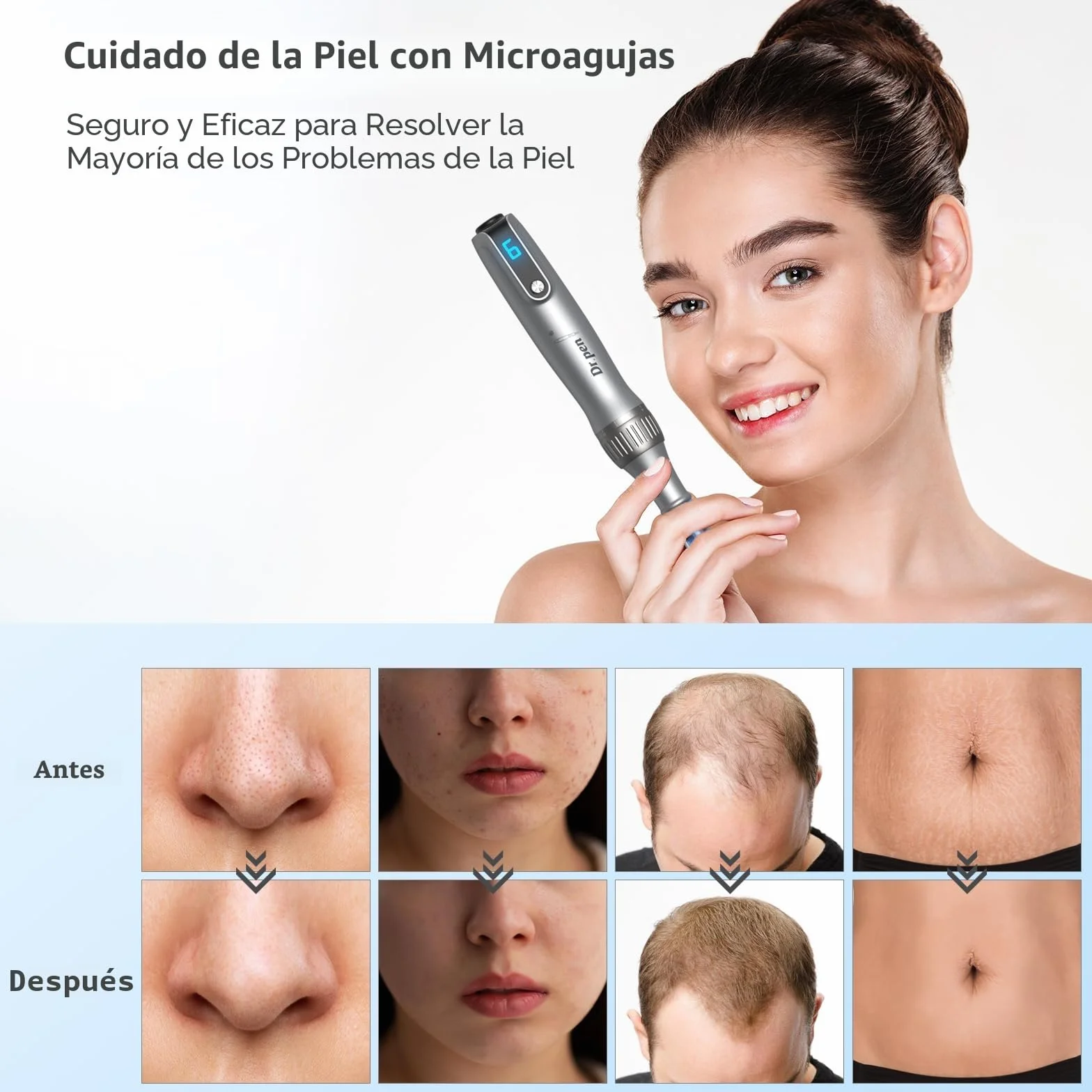 Dr. Pen M8S Microneedling Pen Kit Profesional Inalámbrica para Rostro Cuerpo Crecimiento Cabello Barba 8 Cartuchos