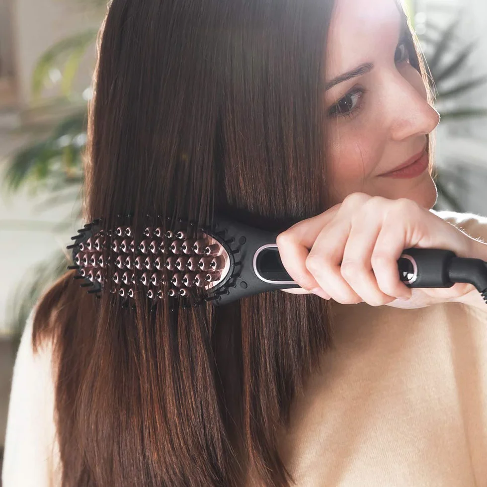 Cecotec Cepillo Alisador Eléctrico Bamba InstantCare 900 Perfect Brush, 61 W, Revestimiento de Queratina y Aceite de Argán, Temperatura Regulable, Cabezal Cerámico, Autoapagado