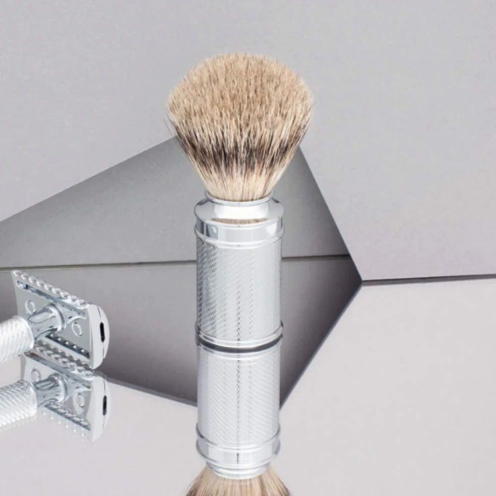 Mhle Classic Shaving Brush, Silver Tip Badger Hair, Handle Engraved Chrome by MHLE