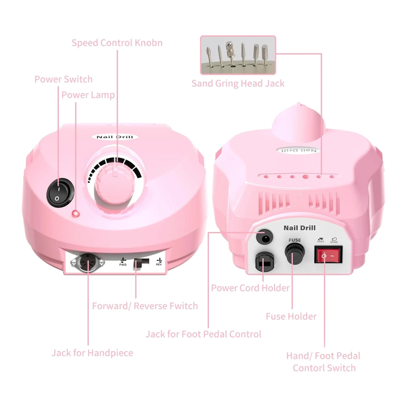 Torno para Uñas, Taladro de uñas de 30000RPM, taladro de uñas eléctrico, juegos de cortadores de fresado de manicura profesionales, lijadora quitaesmalte de Gel for lima de uñas