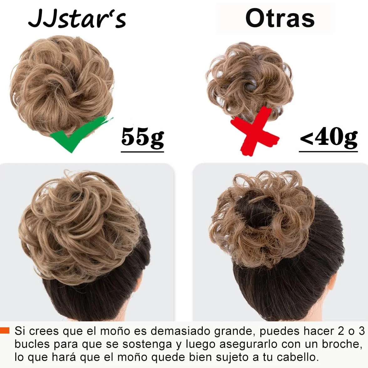Moños Postizos Grande para Mujer, Coleteros Pelo Natural Rizado Ondulado, Moño Sintético Despeinado Rubio Sucio