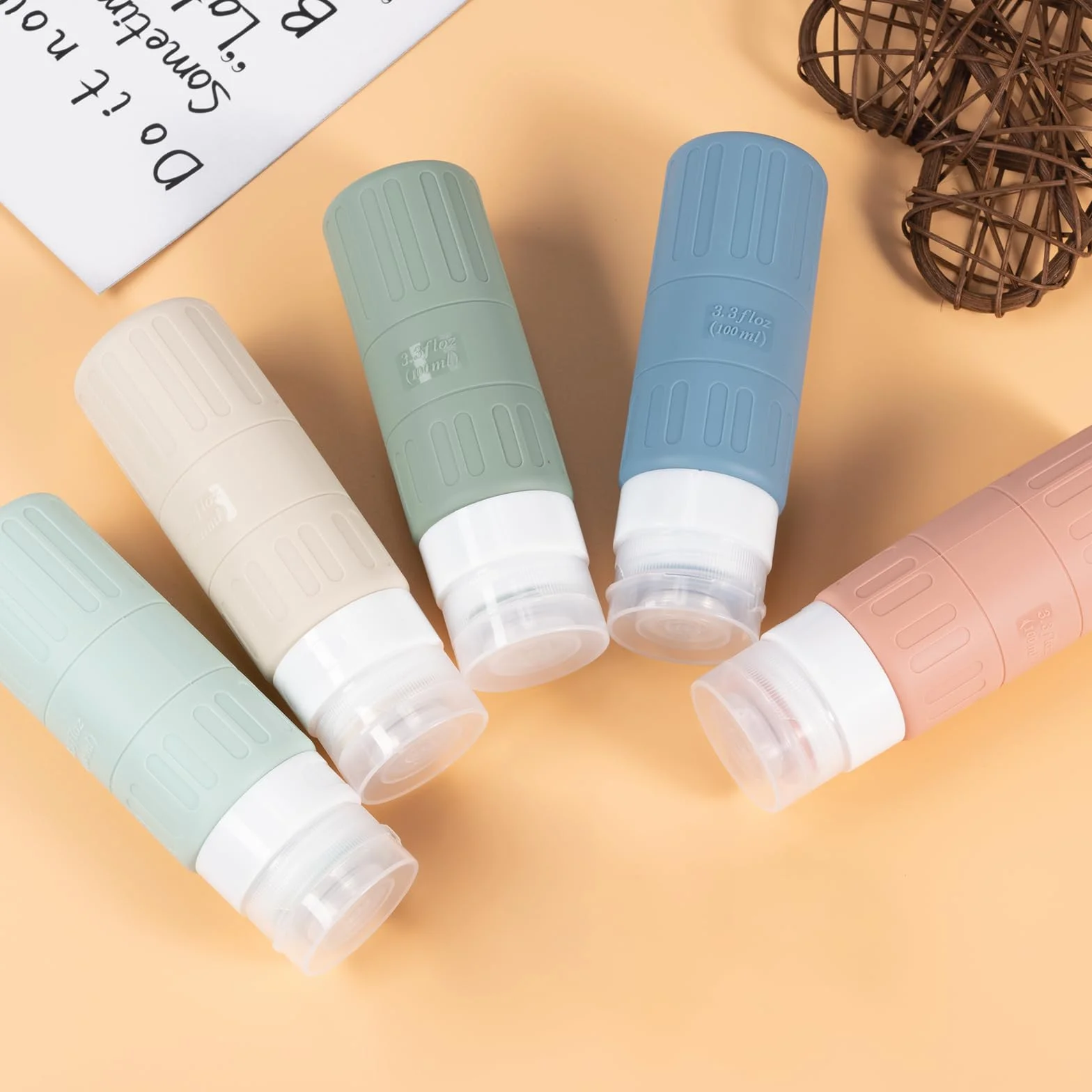 Carehabi Botellas de viaje de silicona 100 ml 5 unidades para champú gel de ducha cosméticos