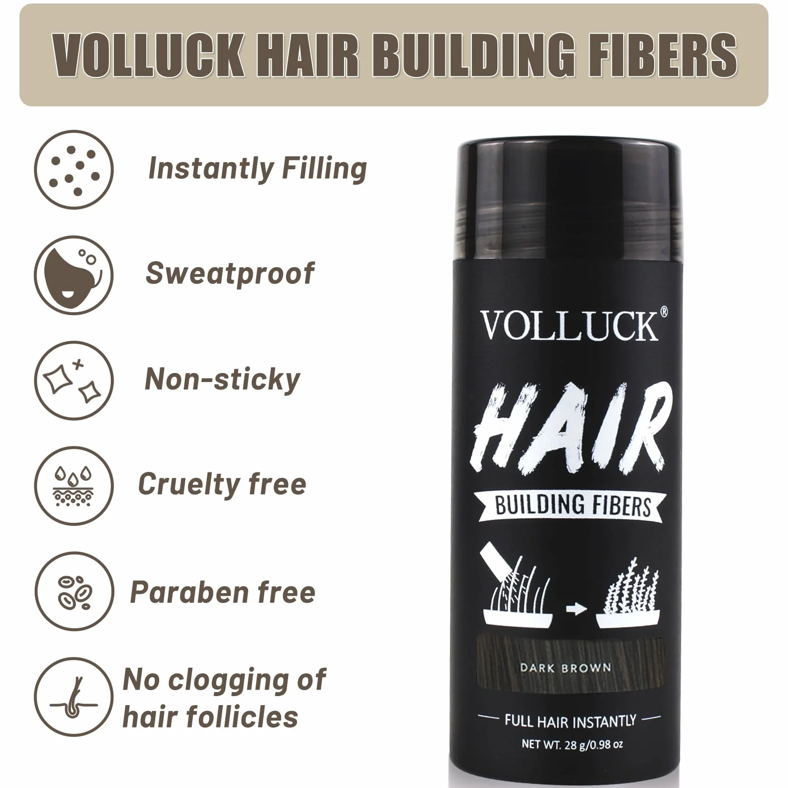 Fibras Capilares 28g Cobertura Instantánea Cabello Fino Volumen Natural Larga Duración Castaño Oscuro