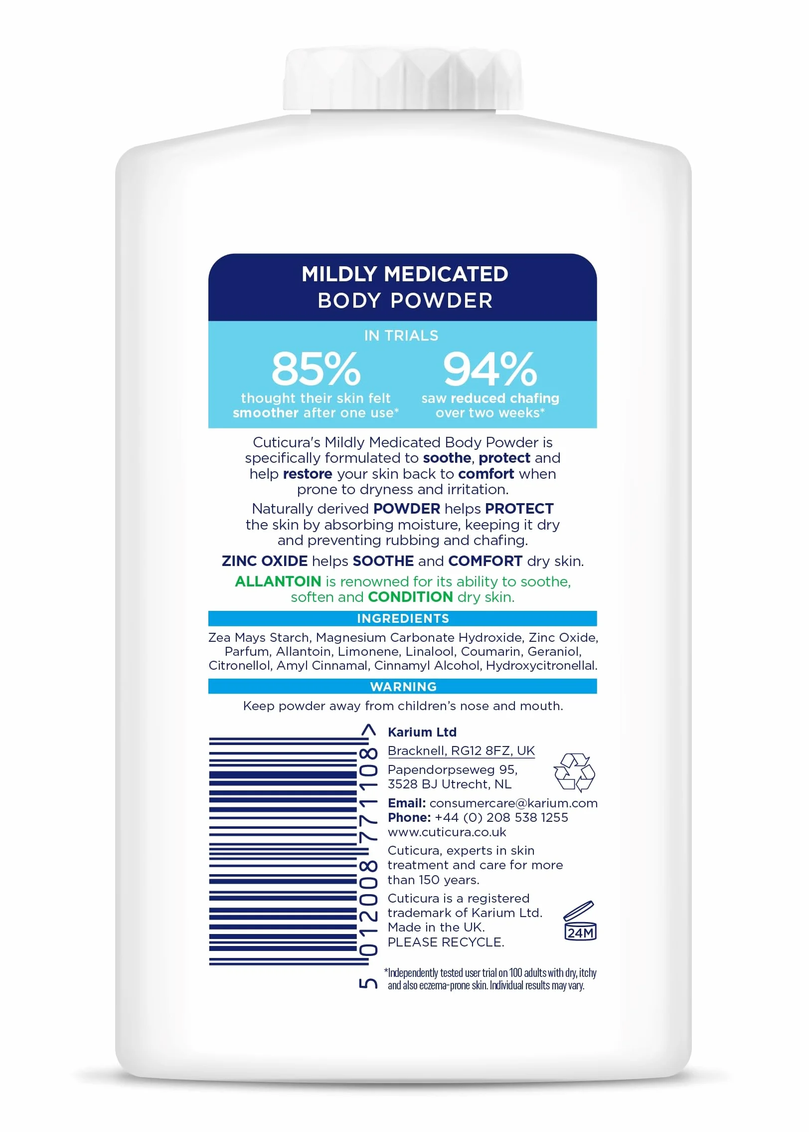 CUTICURA Polvo corporal medicado 250 g higiene personal control sudor prevención rozaduras alivio picazón