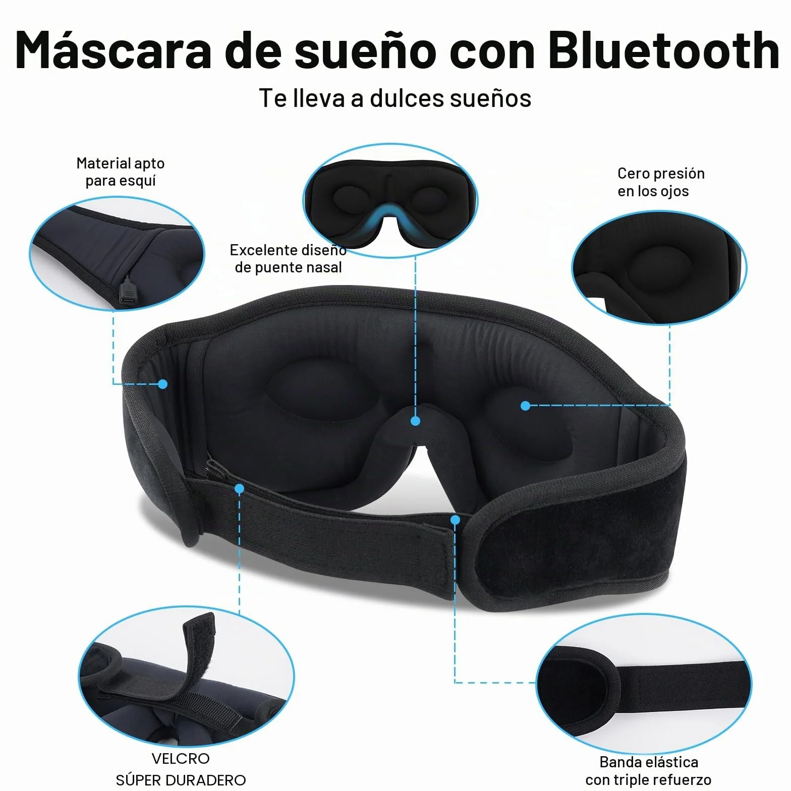 Antifaz para dormir con auriculares Bluetooth, máscara 3D inalámbrica música, regalo para mujeres