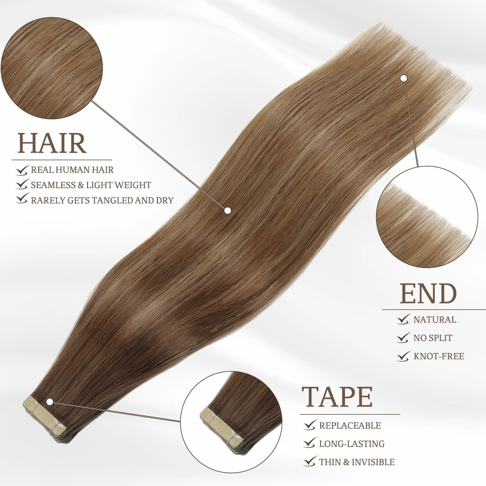 ShowJarlly Extensiones de Pelo Natural 45cm Marrón Chocolate 40g 18inch 4/4/27#