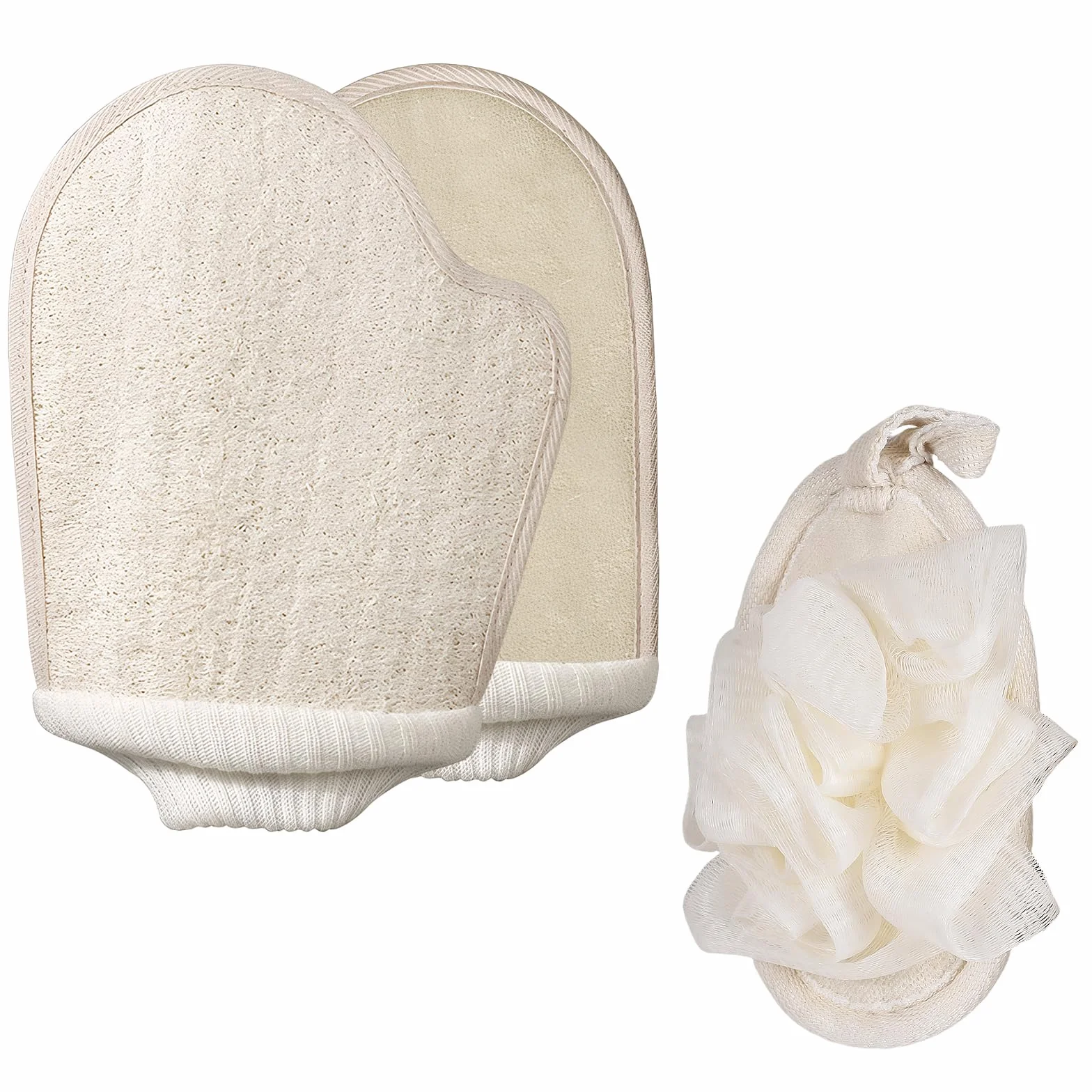 Guantes Exfoliantes de Luffa Natural para Ducha y Spa, Exfoliación Corporal y Facial