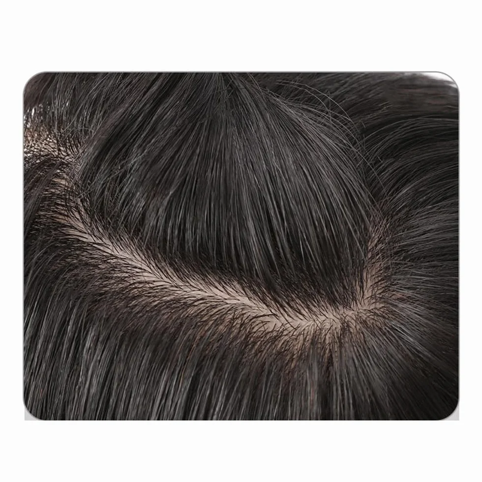 Topper para cabello humano para mujer, 12 pulgadas, 38 g, base corta de encaje atado a mano, peluca invisible de 10 x 12 cm extensiones de pelo (negro natural no bangs)