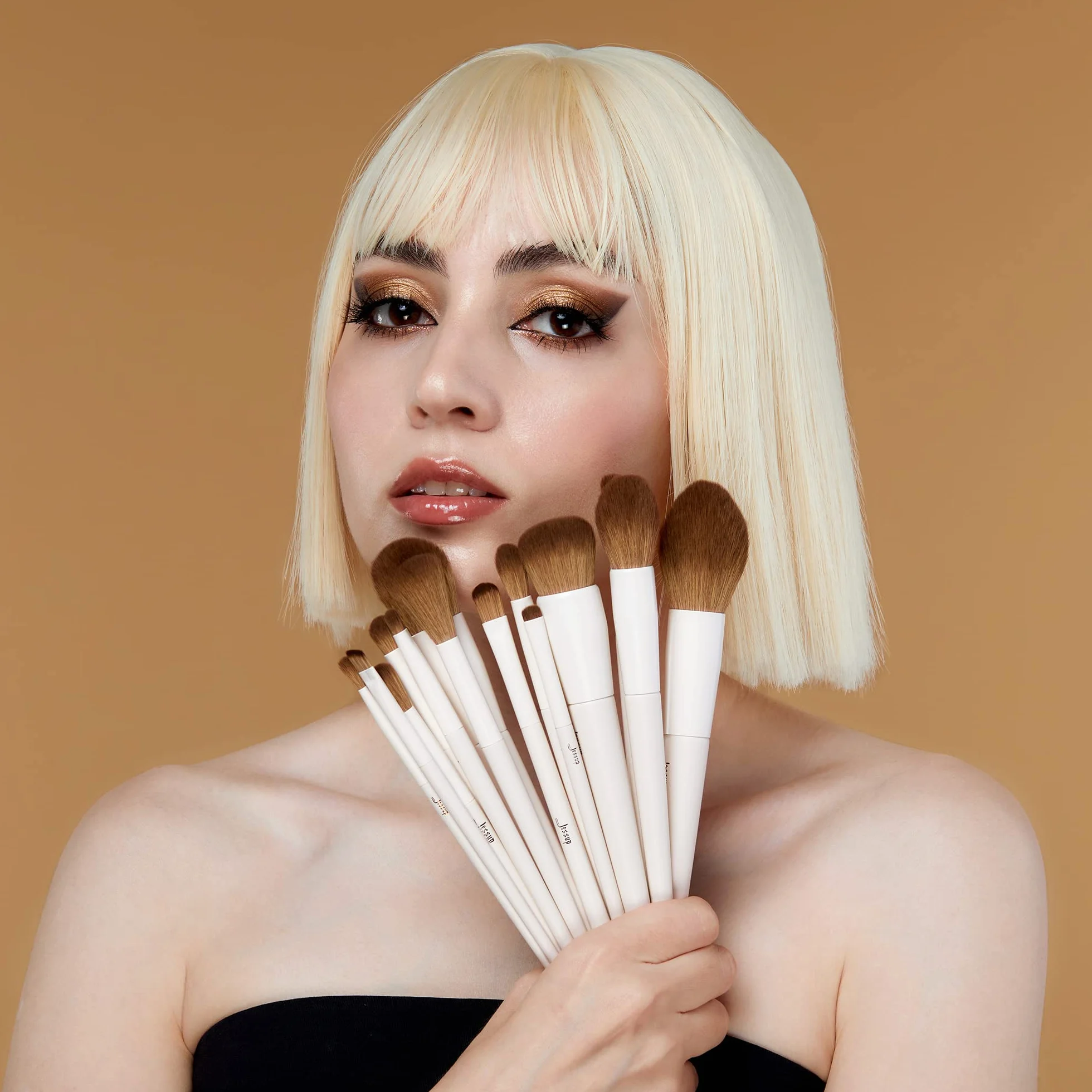 Jessup 14 Piezas Set de Brochas de Maquillaje Veganas Base en Polvo Sombra de Ojos Mezcla Corrector