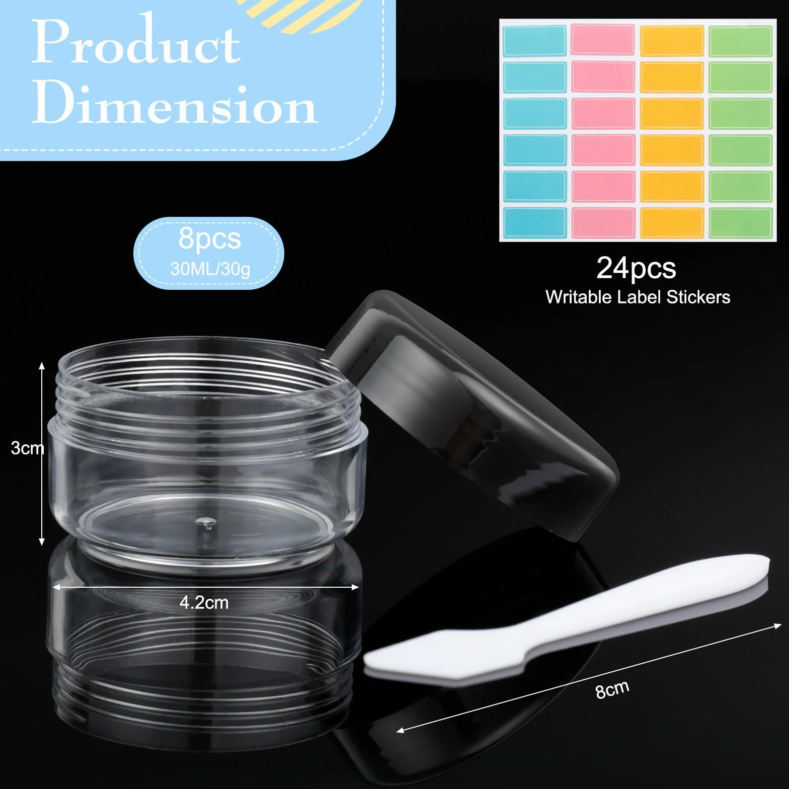 AiQInu 8 Piezas Botes Viaje 30ml, Contenedores de Plástico Trasparente Recargables con Pegatina y Cuchara