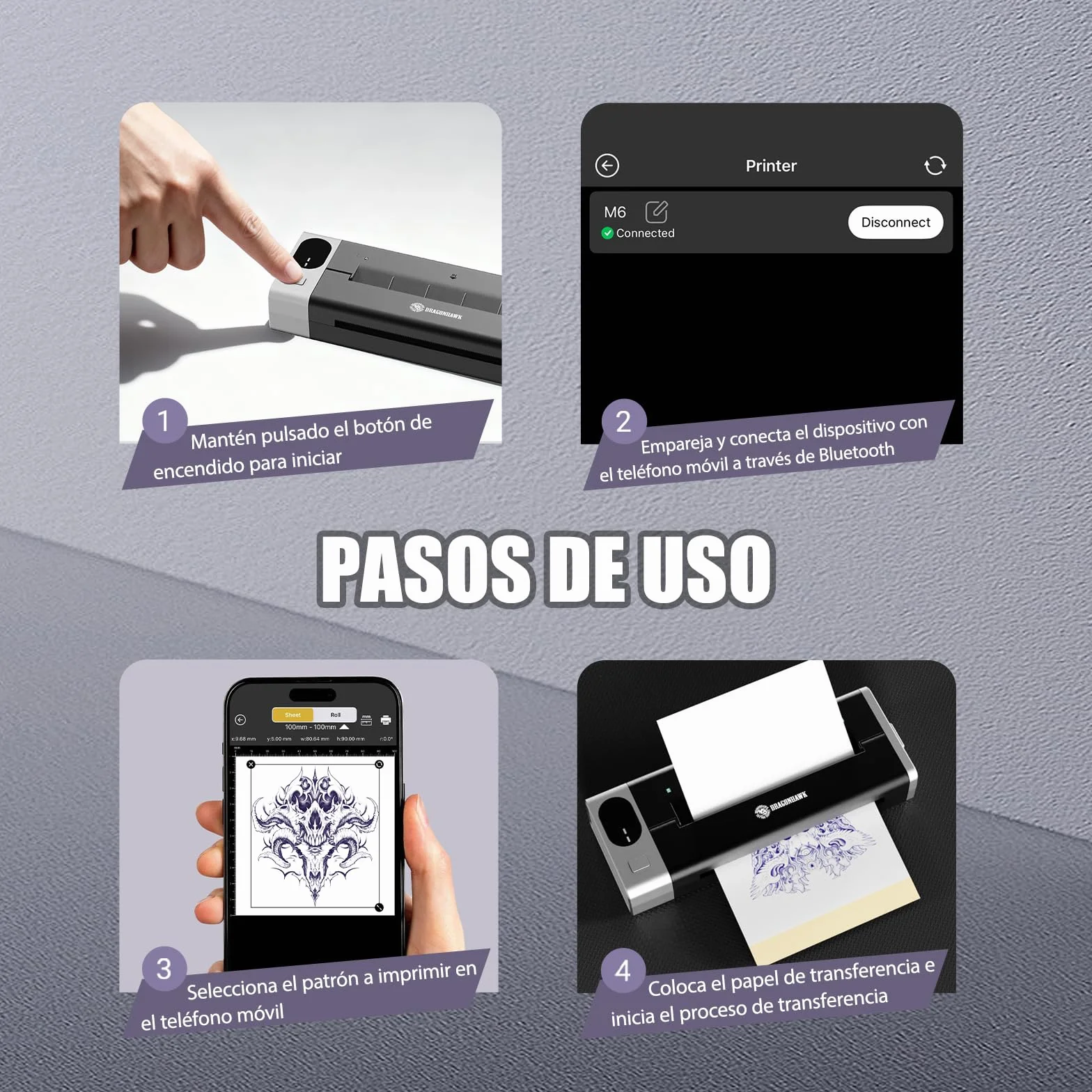Dragonhawk A1 Pro Kit Máquina de Tatuaje Inalámbrica Rotativa 4.0mm Carrera Impresora de Stencil 20 Agujas para Principiantes