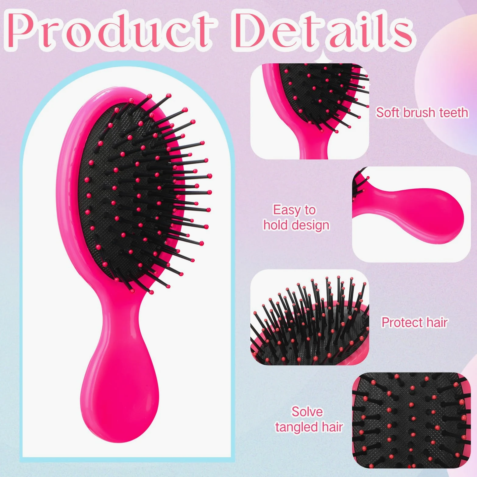 24 mini cepillos para el pelo para niños y niñas, cepillo para el cabello húmedo de viaje, mini cepillo para desenredar el cabello de cerdas suaves para la mayoría de tipos de cabello, alisado con