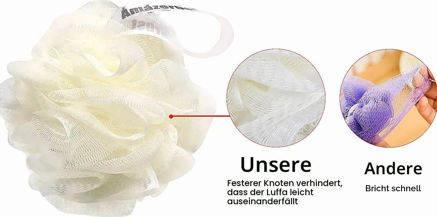 Amazerbst Loofah Sponge for Shower Set of 3 Pink Yellow Blue