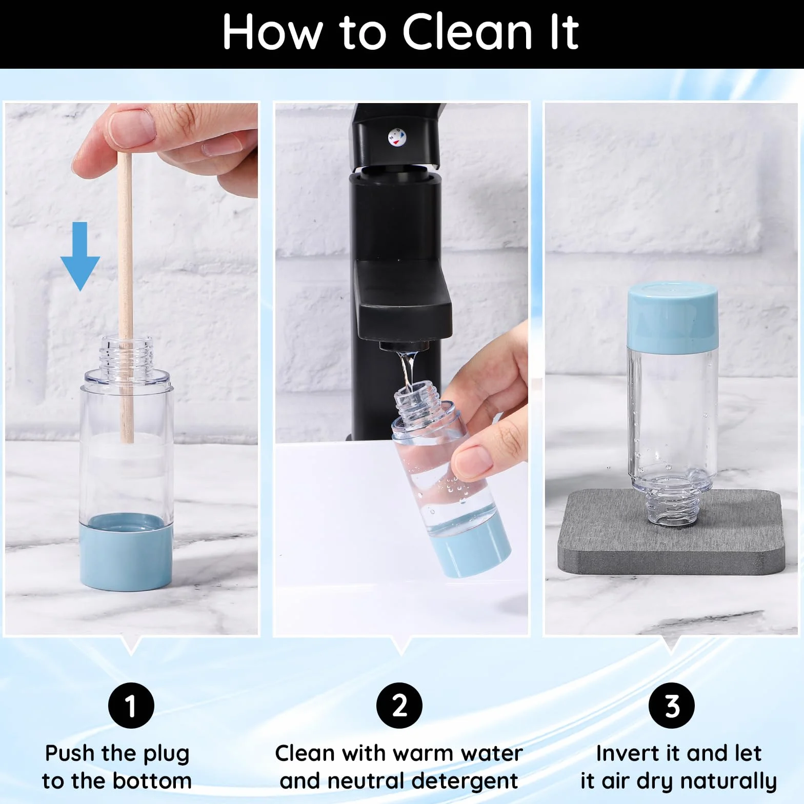 Segbeauty Dispensador de Cremas 3 Piezas 30ml Bomba Vacío Sin Aire Botellas Loción Reutilizable Portátil Viaje Azul