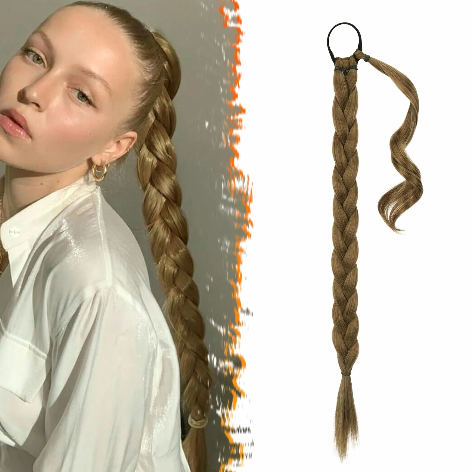 BARSDAR Extensiones de Cola de Caballo Trenzada 26"(66cm) Largo Lazo para el Cabello Recto Envoltura Alrededor DIY Peluca Sintética Suave para Mujeres