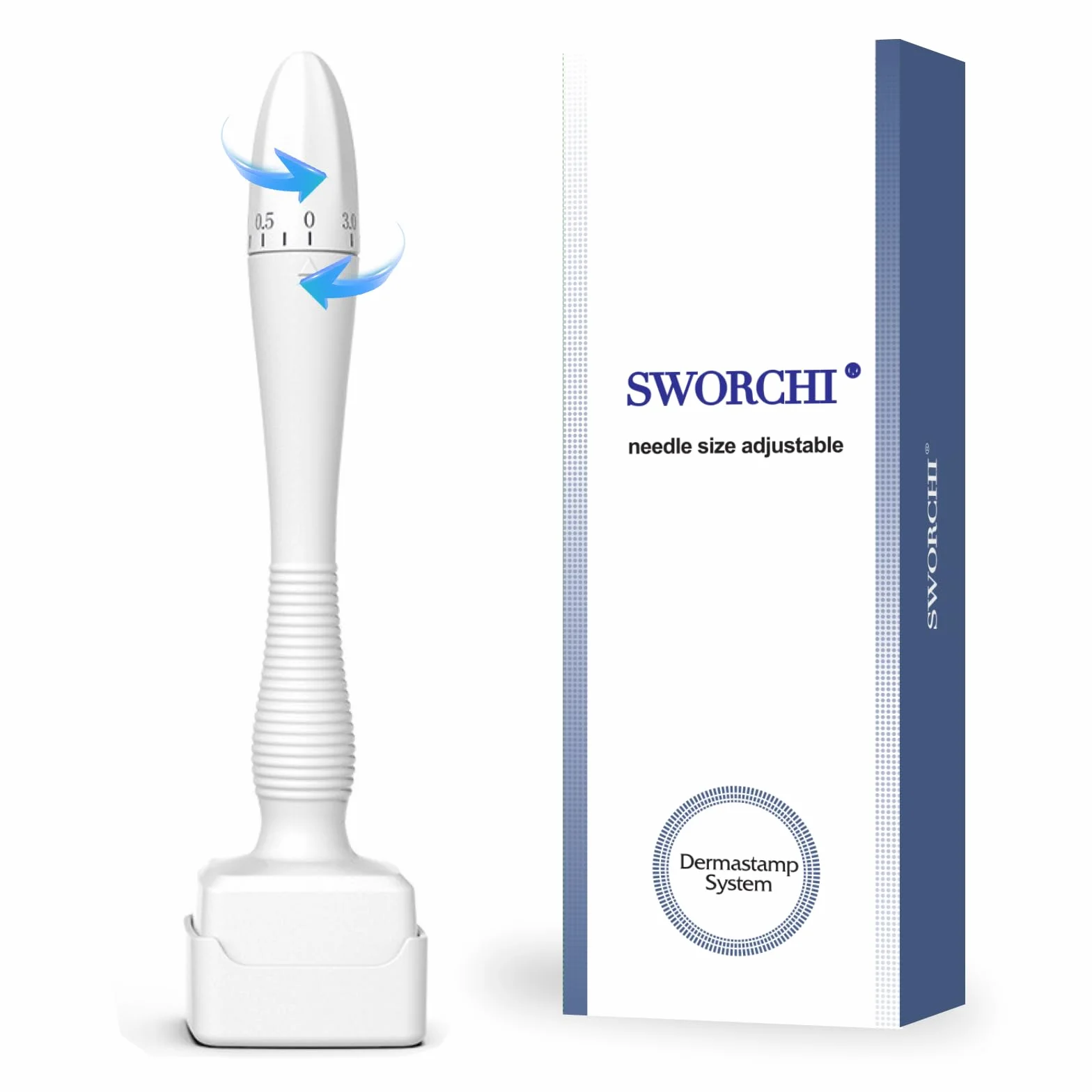 SWORCHI Derma Stamp Dermaroller Profesional Microneedling 140 Agujas Titanio Ajustable 0-3.0mm