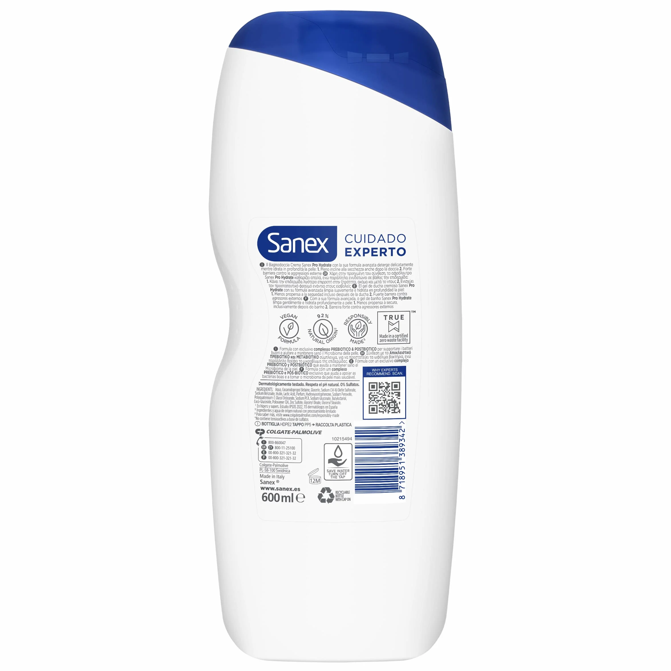 Sanex Cuidado Experto Pro Hydrate Gel de Ducha 600ml Pack 4 Uds