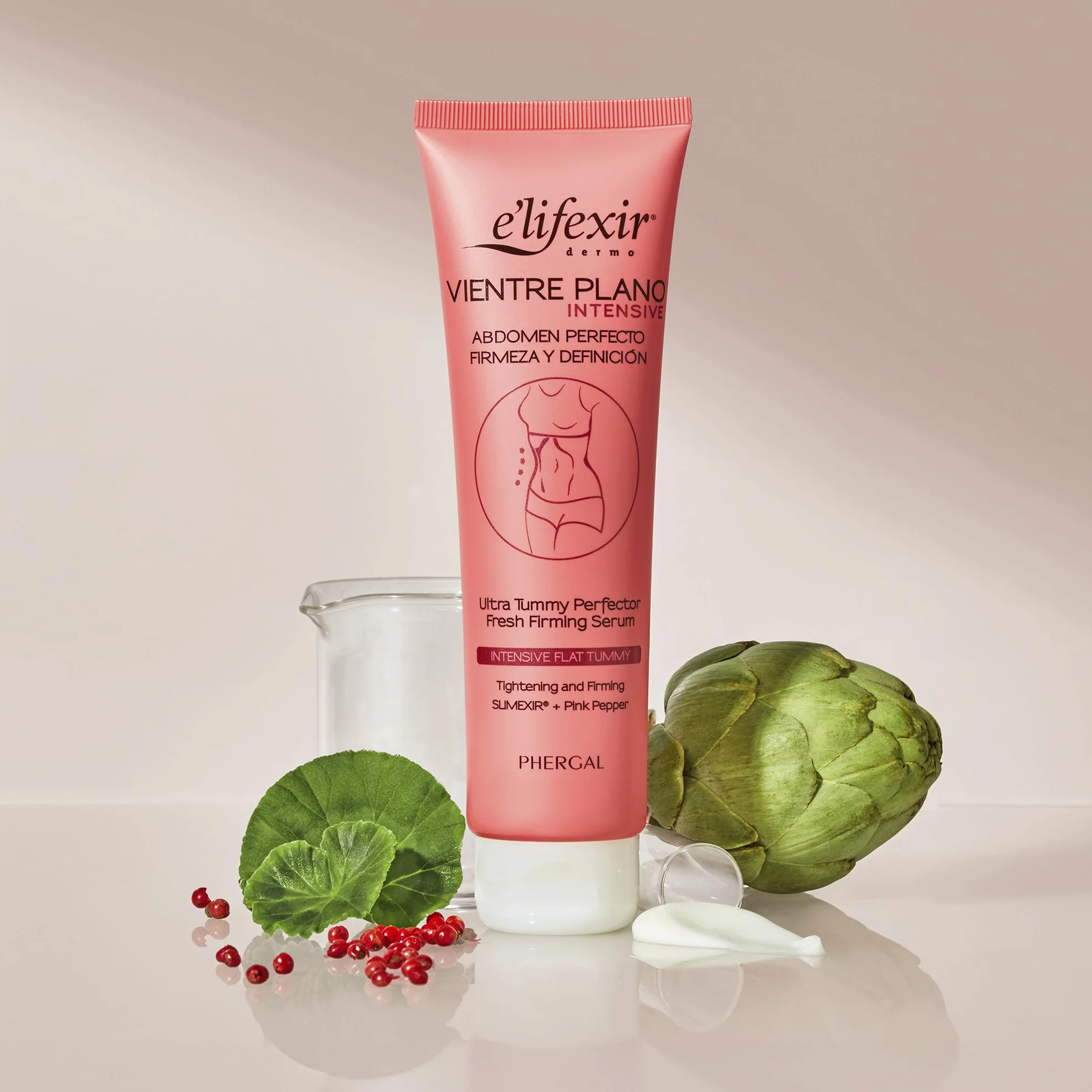 Elifexir Sérum Vientre Plano Intensive 150ml Elimina Volumen Drena Tonifica Reafirma Abdomen SLIMEXIR PINK PEPPER Cafeína
