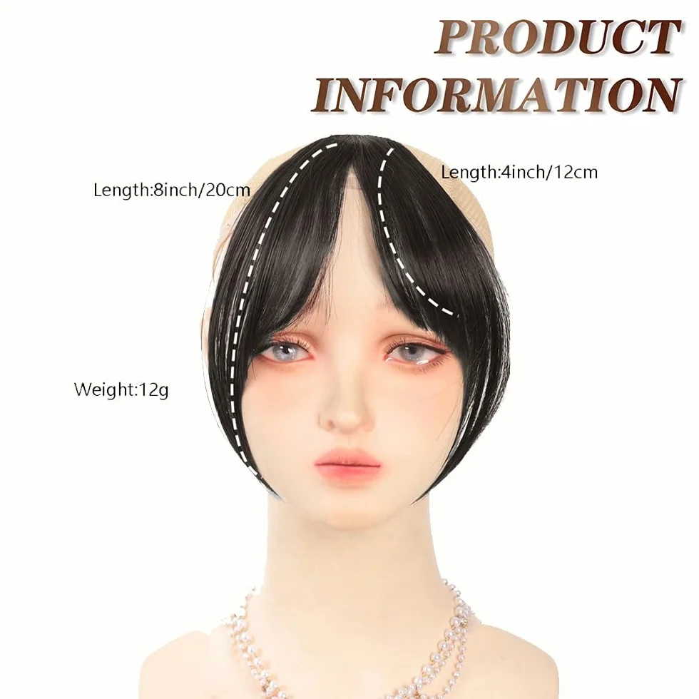 Flequillo Postizo Pelo Natural 3D Plano con Patillas Extensión Cabello Mujeres (Marrón-negro)