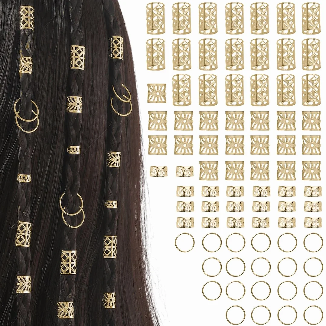 Accesorios para Rastas Cabello: 80 Piezas Trenzadas Metal Anillos Puños