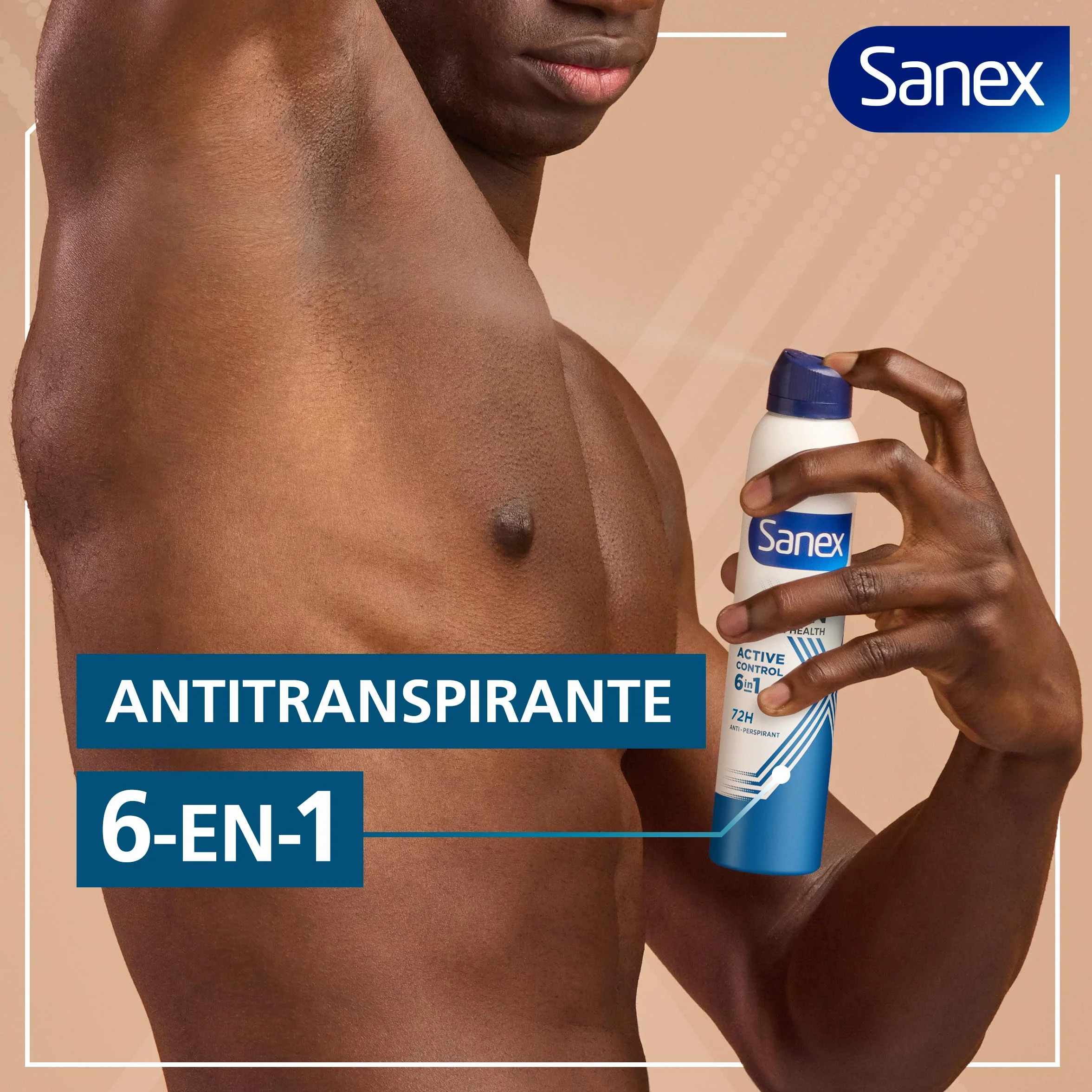 Sanex Men Active Control Desodorante Spray 200 ml Pack 6 uds Antitranspirante 72H 0% Alcohol