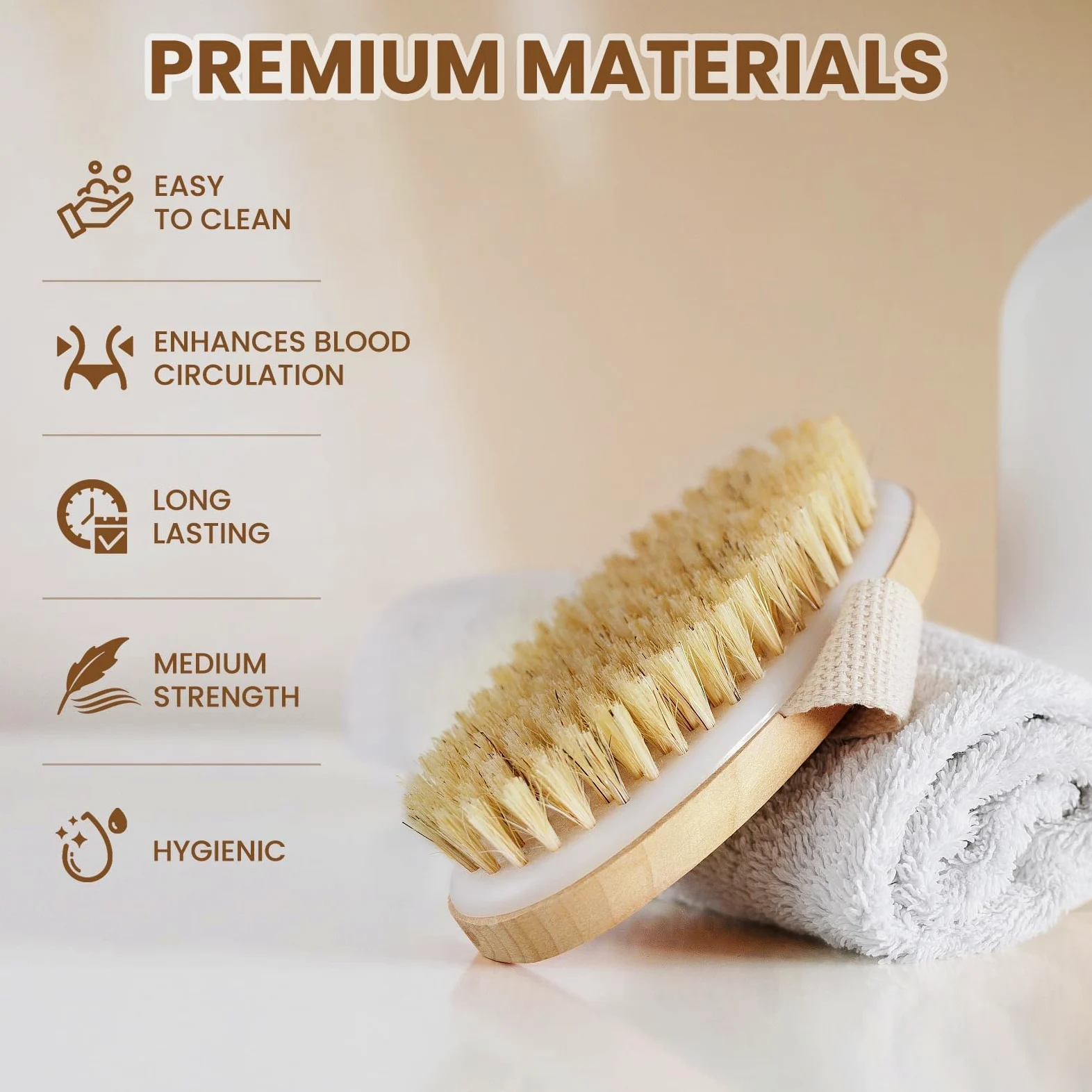 POPCHOSE Cepillo corporal de cepillado en seco, cepillo exfoliante de cerdas naturales para piel seca, exfoliante corporal para piel impecable, tratamiento de celulitis, drenaje linfático y mejora de