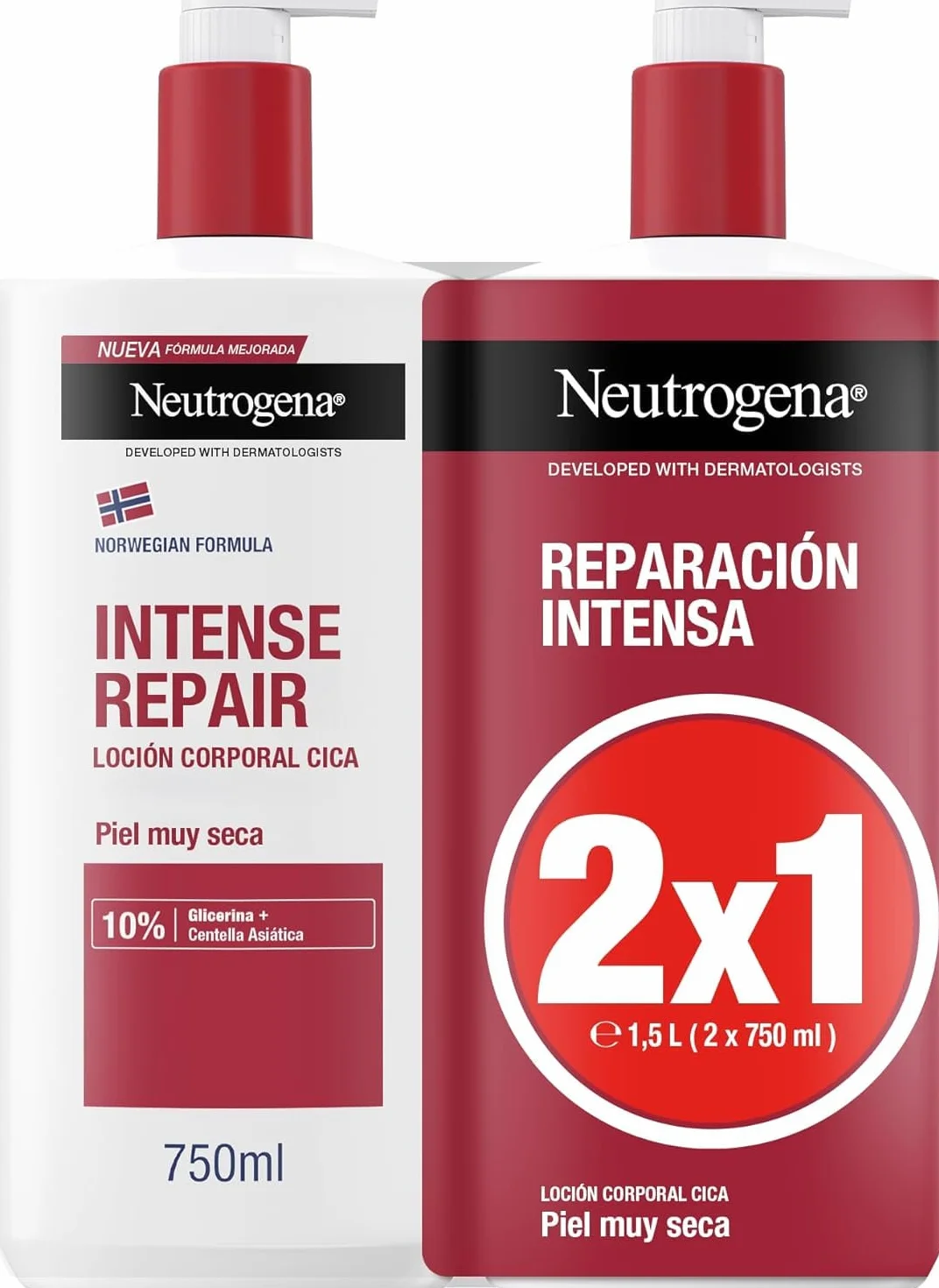 Neutrogena Fórmula Noruega Loción Corporal CICA Reparación Intensa 2 x 750 ml
