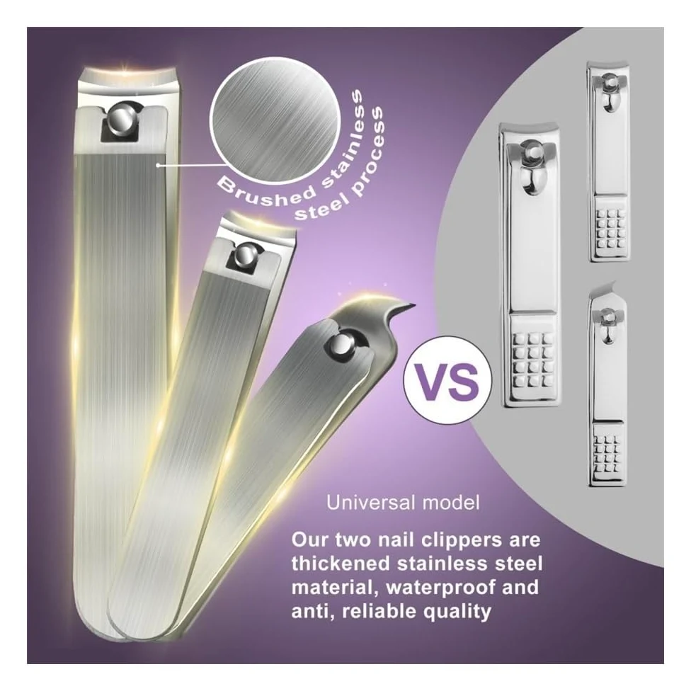 Kit de manicura y pedicura 15 en 1 de acero inoxidable con estuche de viaje, herramientas para el cuidado de las uñas de los pies, cortaúñas para los dedos de los pies y cortaúñas para las manos.