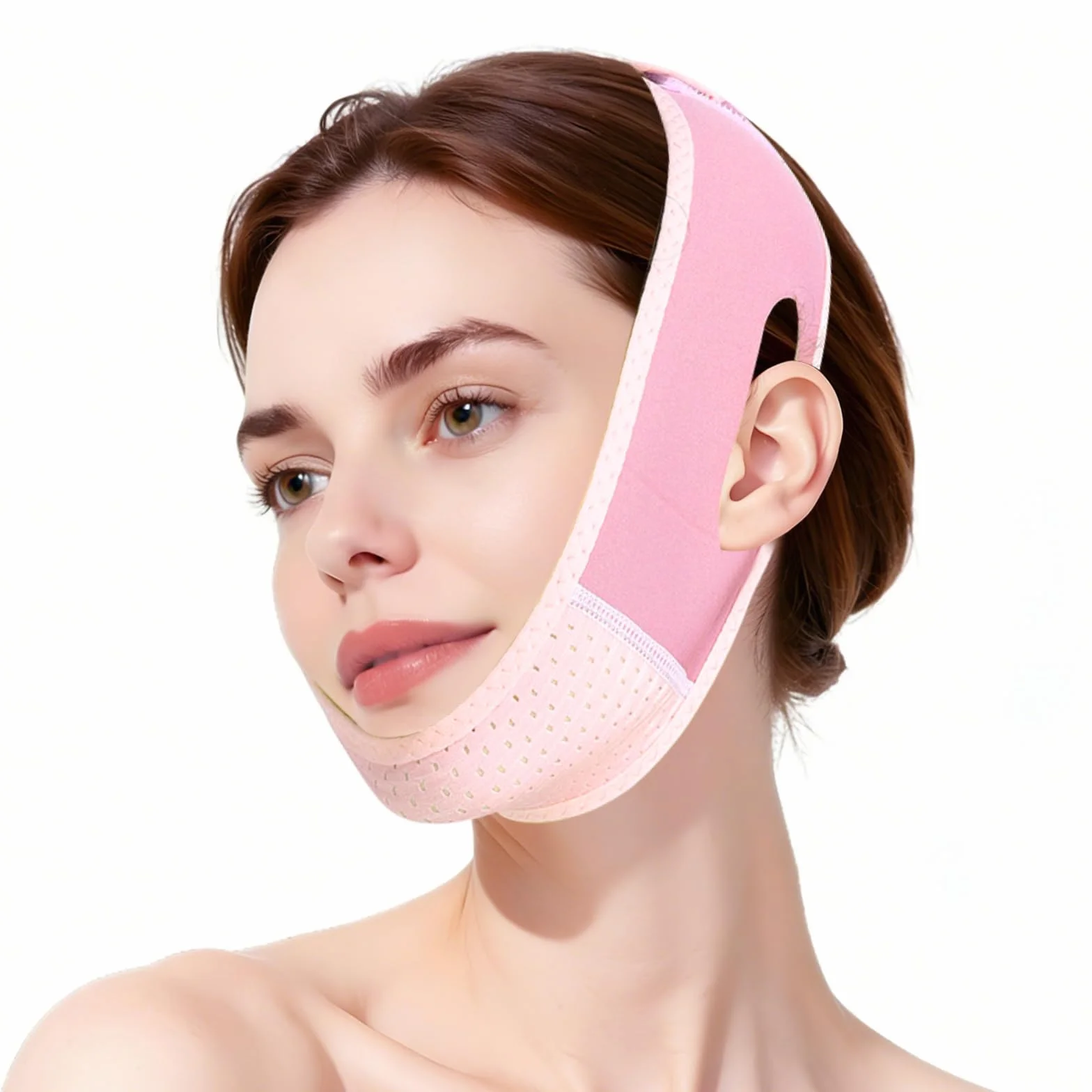 V Line Lifting Mask Faja Facial Reductor Doble Barbilla Reutilizable Correa Adelgazante Banda Ajuste Cara V Liftings Reafirmante Rosa