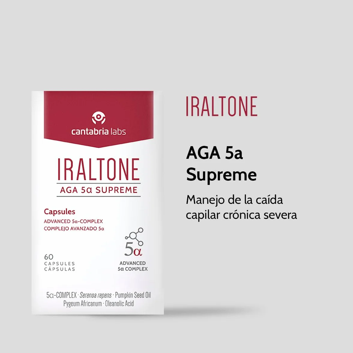 Cantabria Labs - Iraltone AGA 5α Supreme - 60 Cápsulas - Formulado para el manejo de la caída capilar crónica severa - Complemento alimenticio - Sin Gluten y Lactosa