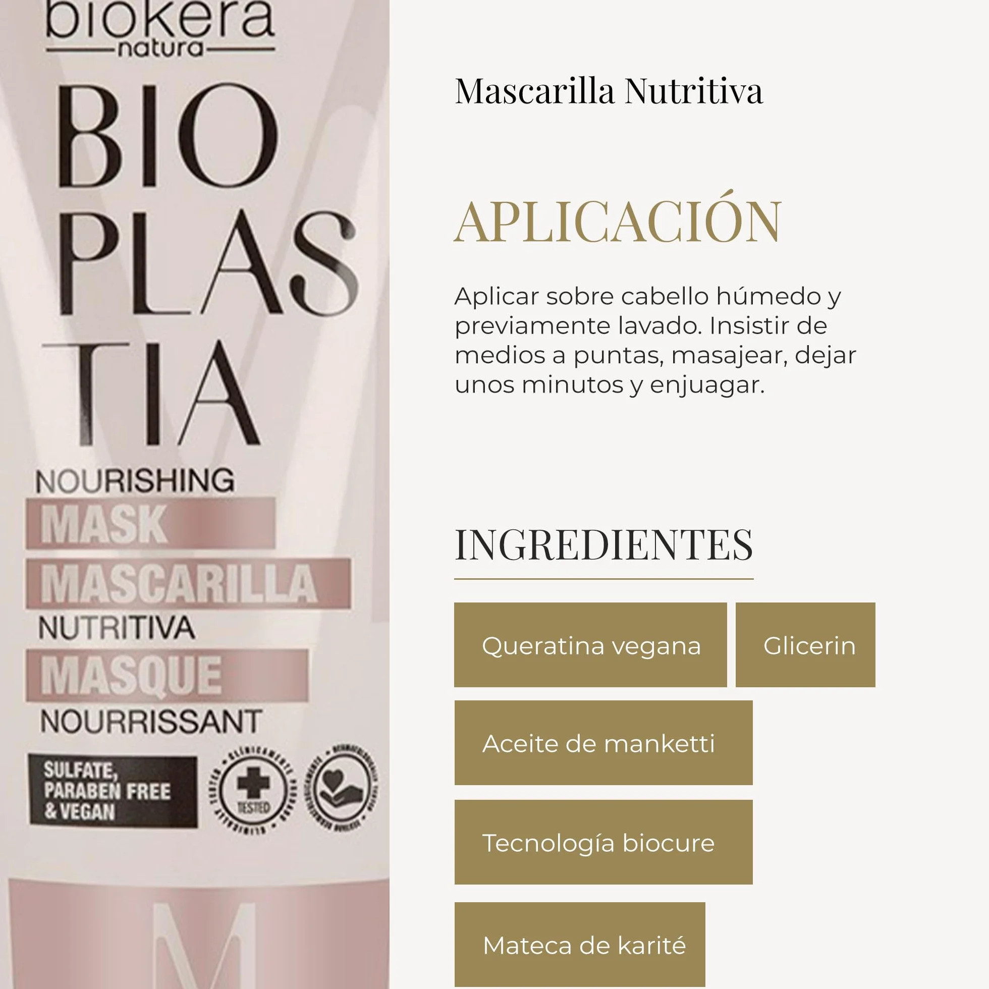 Biokera Bioplastia Mascarilla Nutritiva Pelo 200 ml Keratina Vegana Aceite de Semilla de Manketti Antiencrespamiento