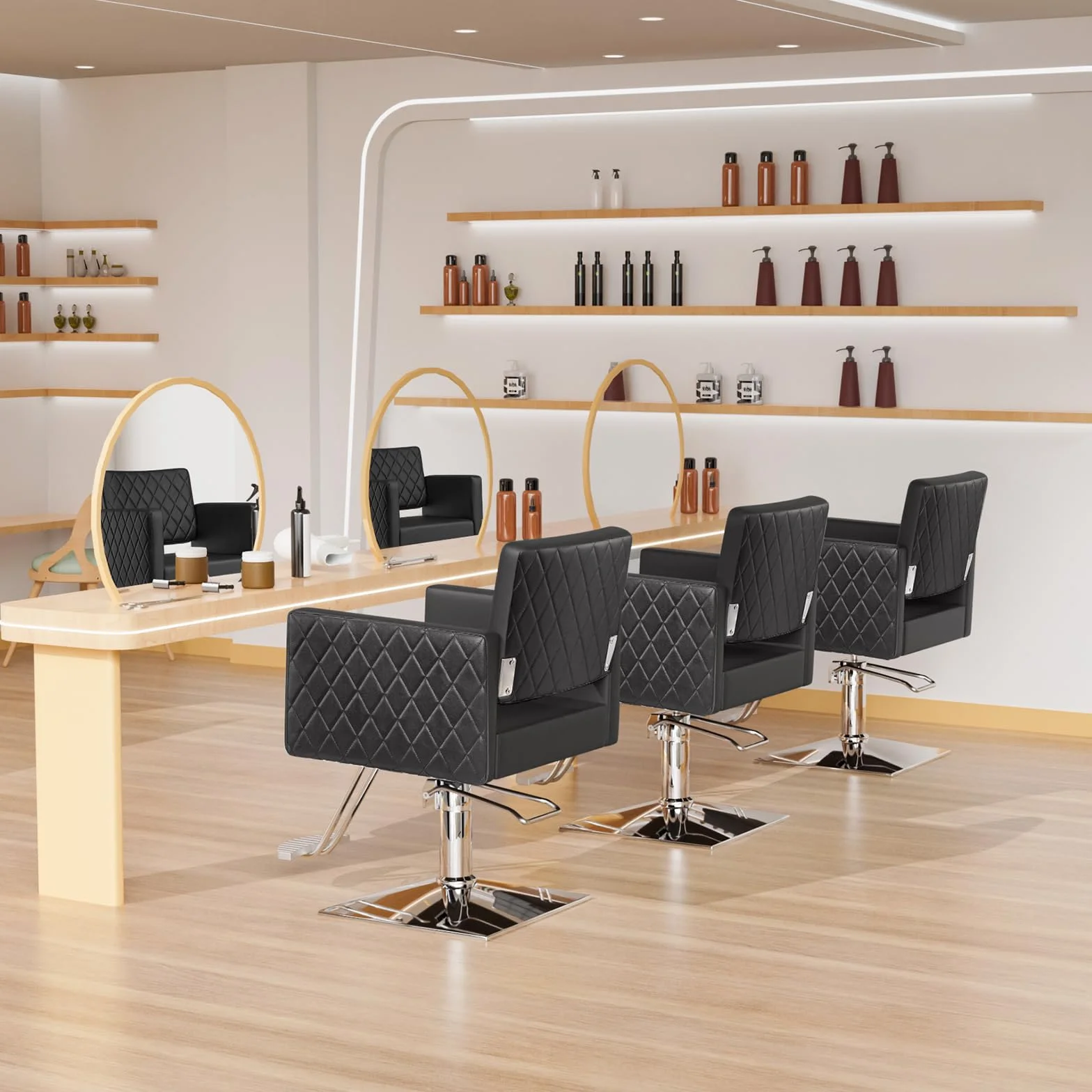 Bonnlo Sillón Peluquería Profesional Giratoria 360° Altura Ajustable 90-105 cm Capacidad 150 kg Negro