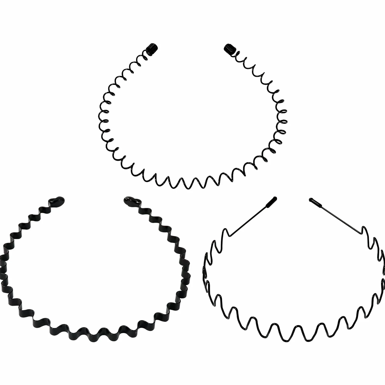 Diadema de Metal Negro Banda Pelo Ondulado Antideslizante Elástica para Yoga Deportes