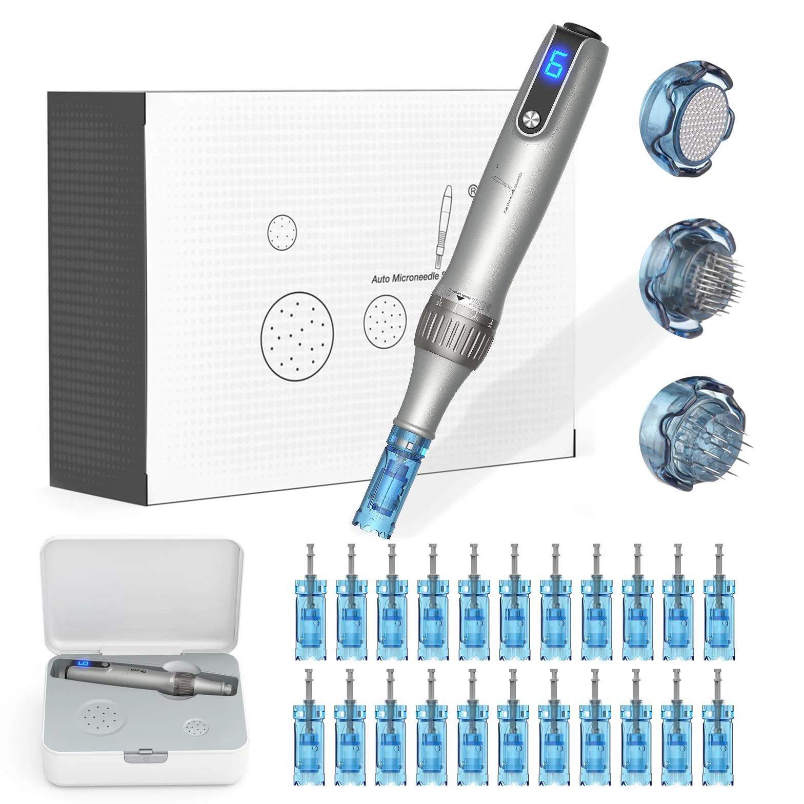 Dermapen M8S Profesional Inalámbrico Microneedling Pen 0-2.5mm Ajustable 22 Cartuchos 6 Velocidades