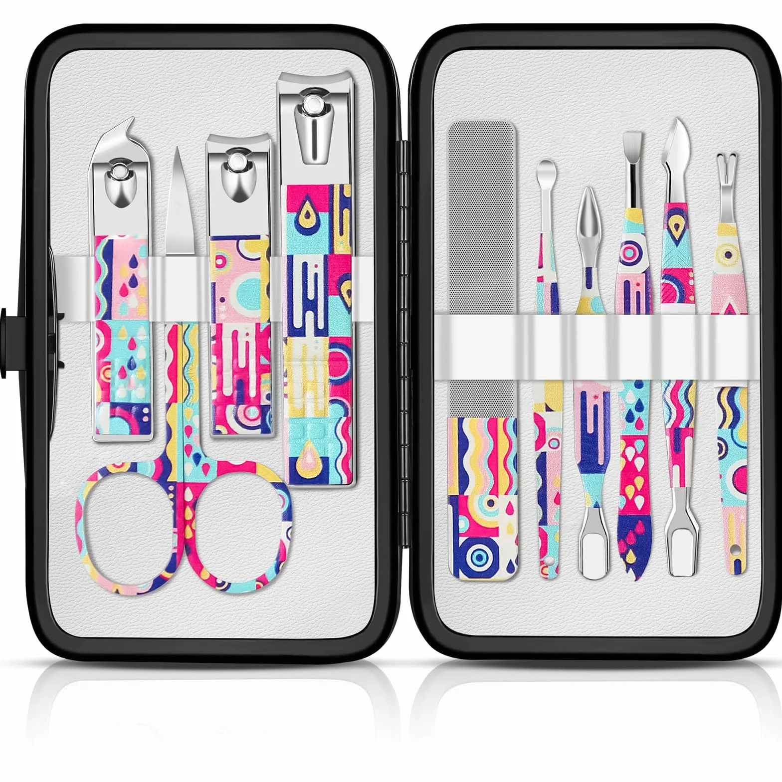 Set de Manicura Pedicura 10 Piezas Profesional Cortaúñas Acero Inoxidable Estuche Viaje Cuero