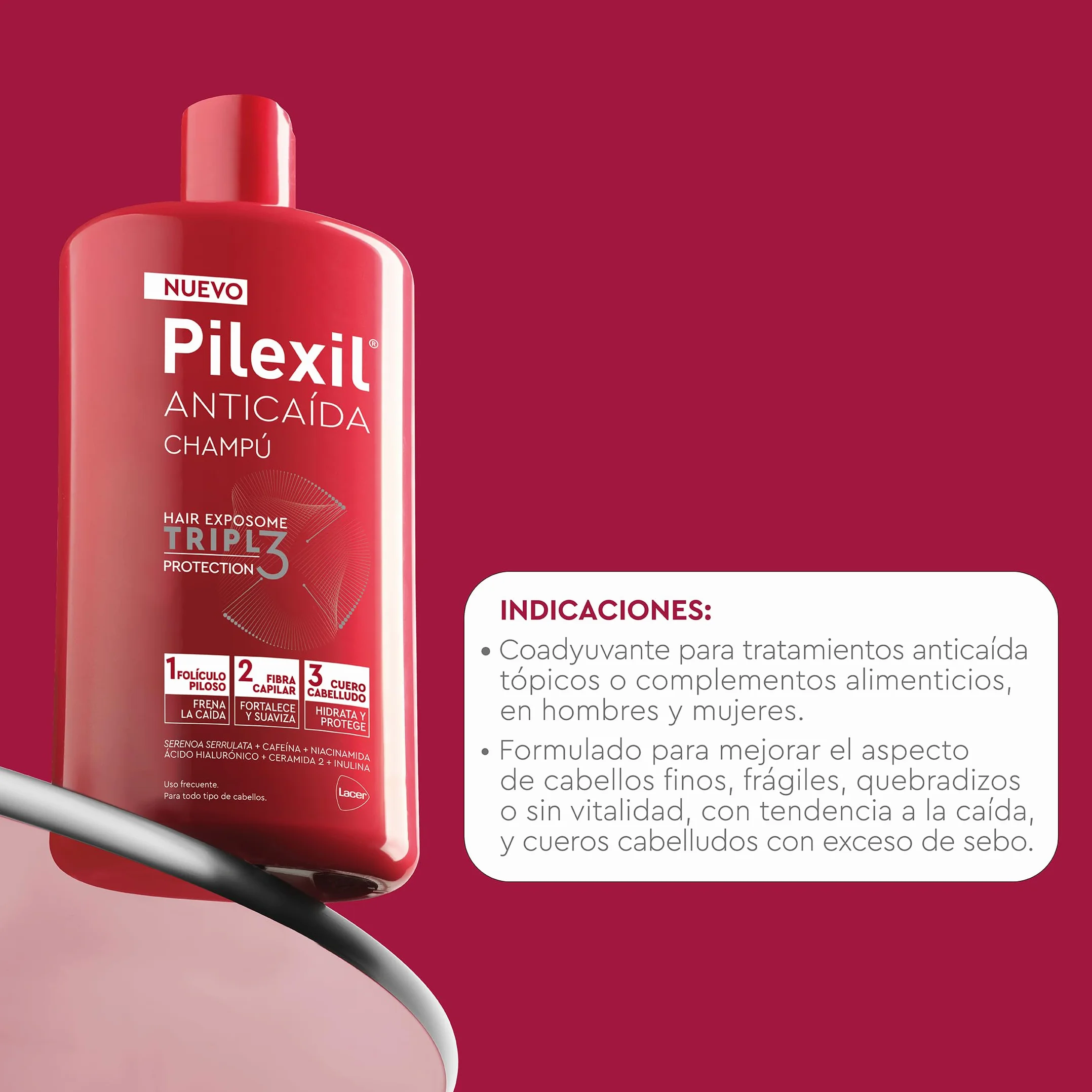 PILEXIL Champú Anticaída Triple Protection 900 ml Fortalece Suaviza Hidrata Cuero Cabelludo
