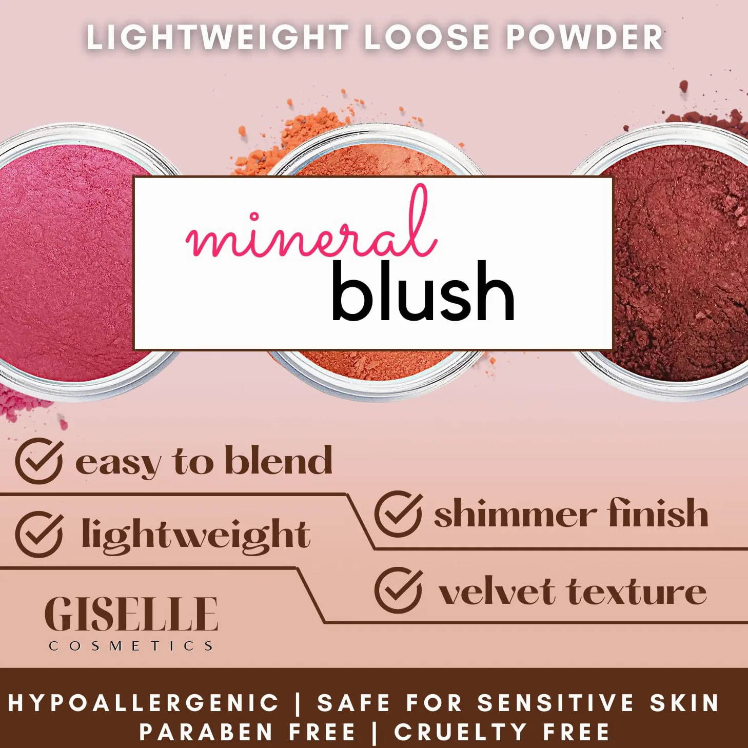 Blush Makeup | Red Hawaii | Mineral Makeup by Giselle Cosmetics | Pure Non-Diluted Mineral Make Up