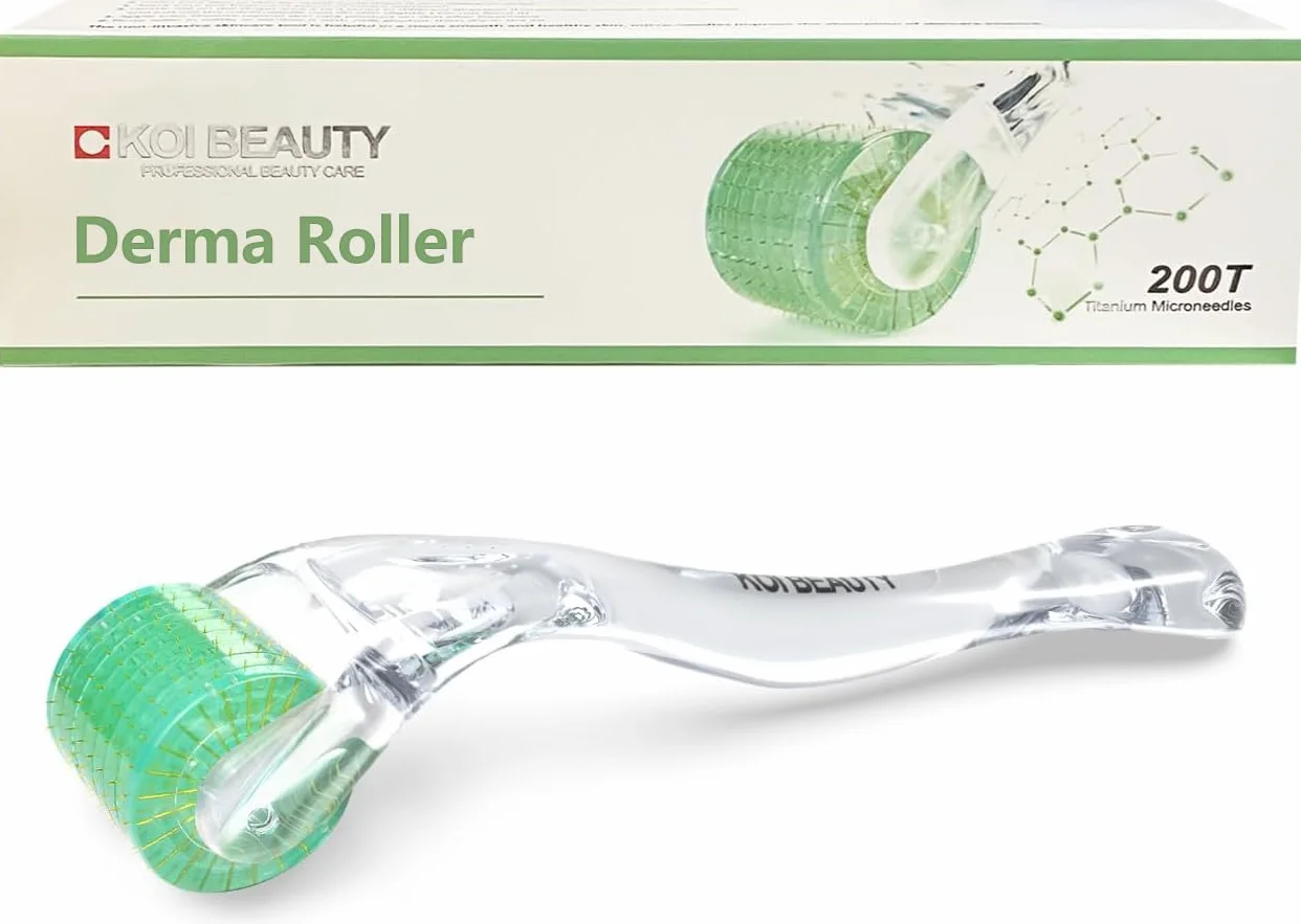 KOI BEAUTY Derma Roller 0.5 mm Microneedle Roller Titanio Real 200 Agujas para Cara Cuero Cabelludo Cuerpo