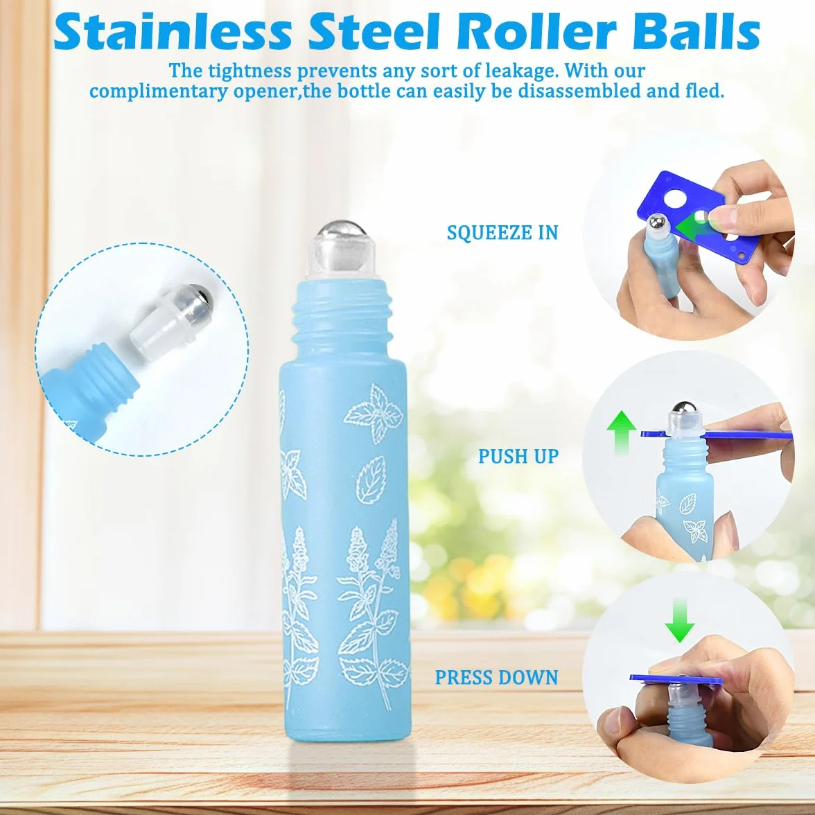 Botellas Roll on Aceites Esenciales 10ml 8 Colores Frascos Cristal con Bola de Acero Inoxidable Rellenable para Perfume