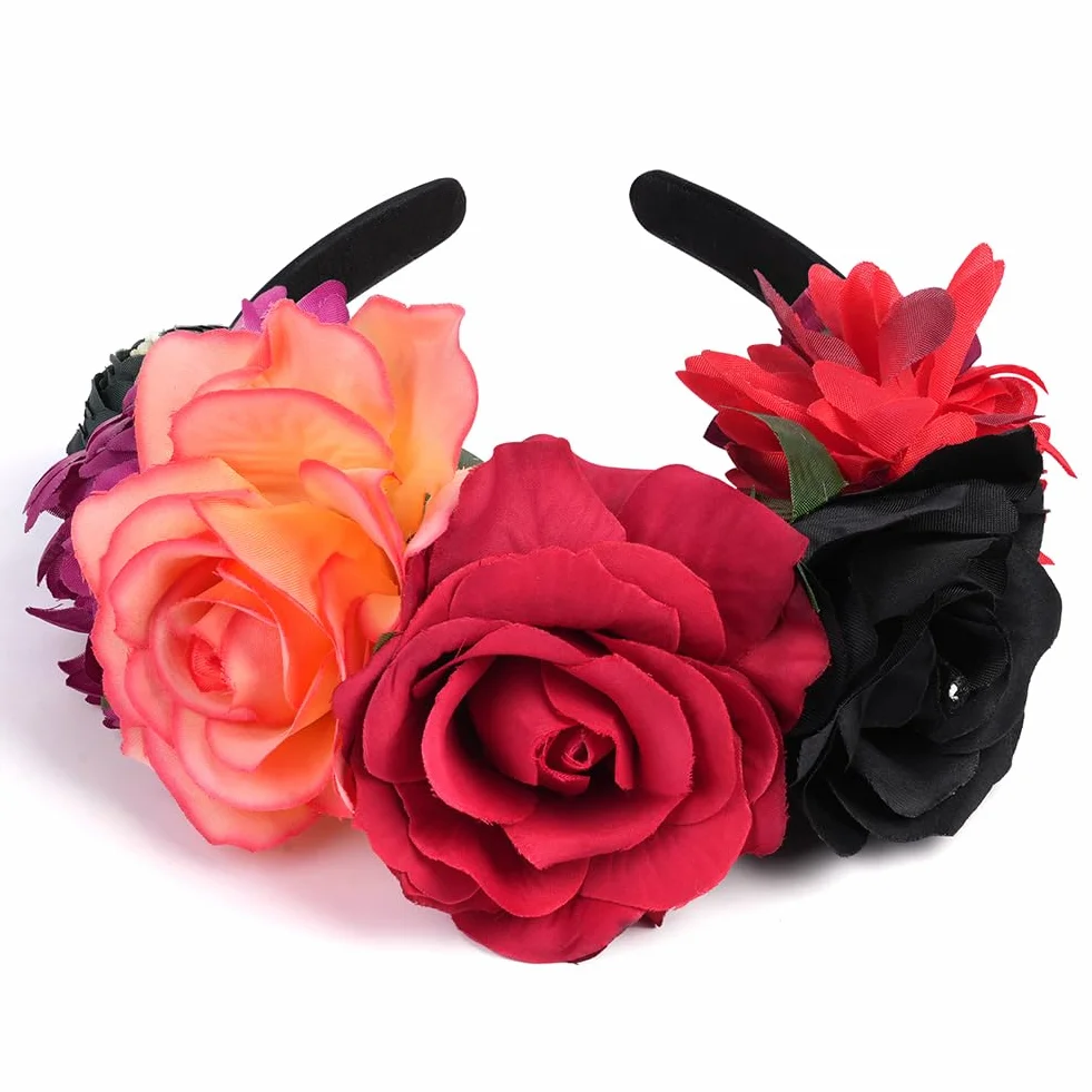 LOPHE Diadema tiara grande de rosas para novia corona de flores mexicanas floral