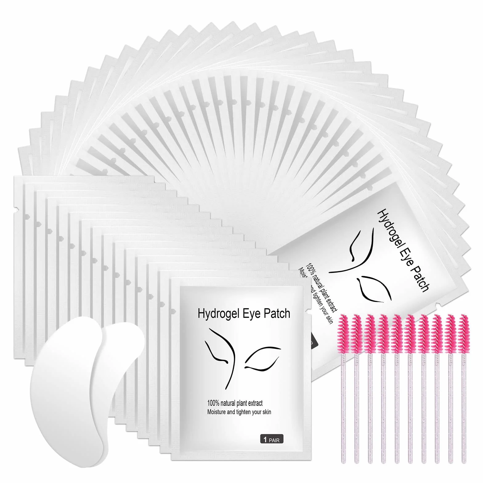 Parches Pestañas Eye Gel Pads, 50 Pares + 10pcs Cepillo, Almohadillas Gel Debajo Ojos para Extensiones de Pestañas