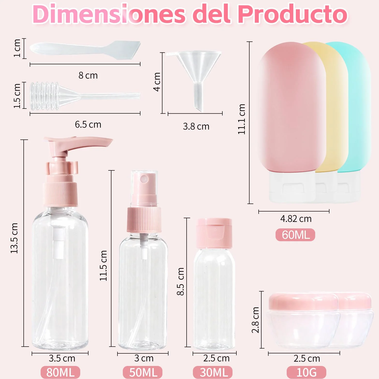 11 Pack Botellas de Viaje Silicona, Kit Viaje, Botes Rellenables para Gel y Champu