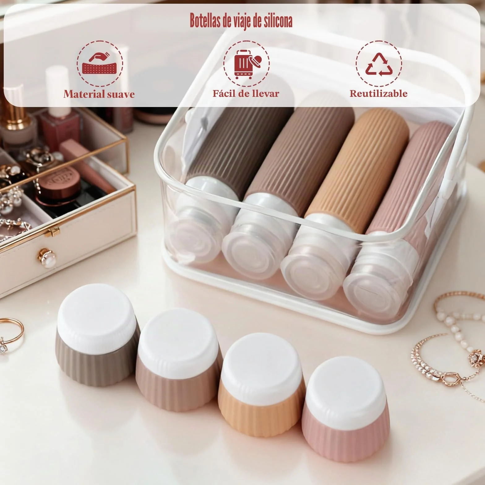 Botellas de Viaje Silicona 13 Piezas, Botes Rellenables a Prueba de Fugas con Bolsa y Etiquetas