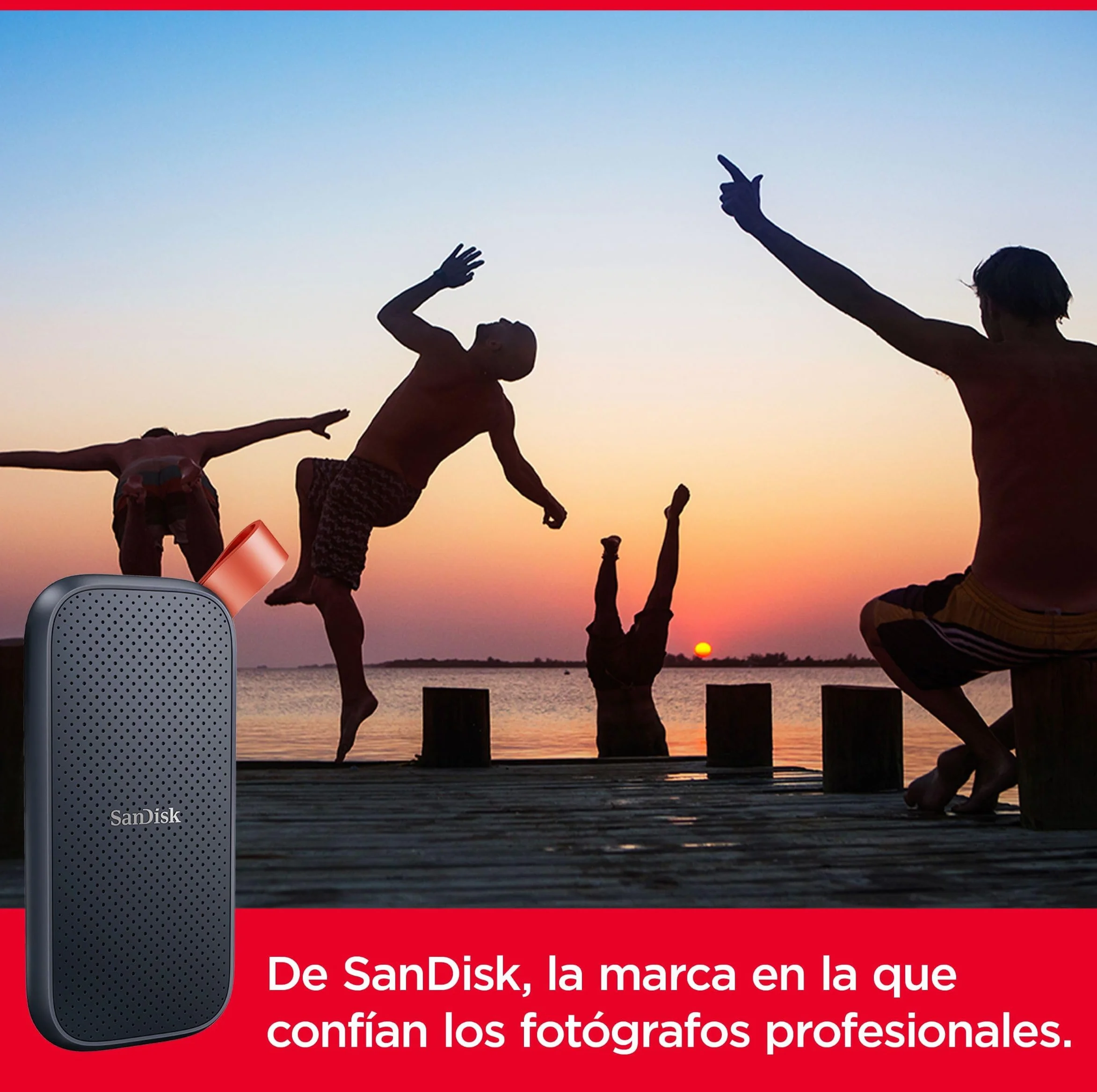 SanDisk SSD Externo Portátil 2 TB Disco Duro Externo SSD 800 MB/s Protección Contra Caídas Resistente Gancho de Goma