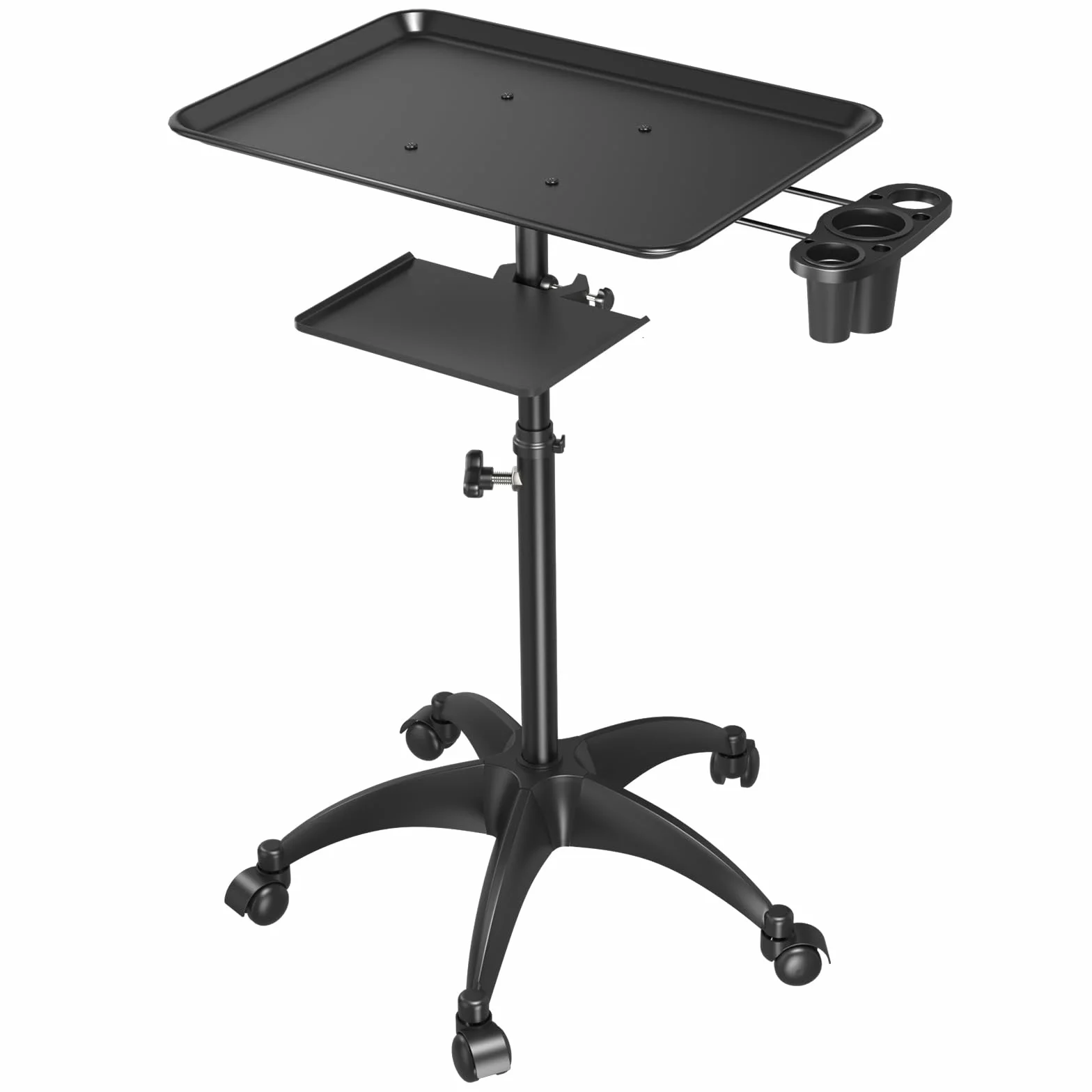 Carrito de bandeja de salón con plataforma de almacenamiento, aluminio con ruedas, altura ajustable