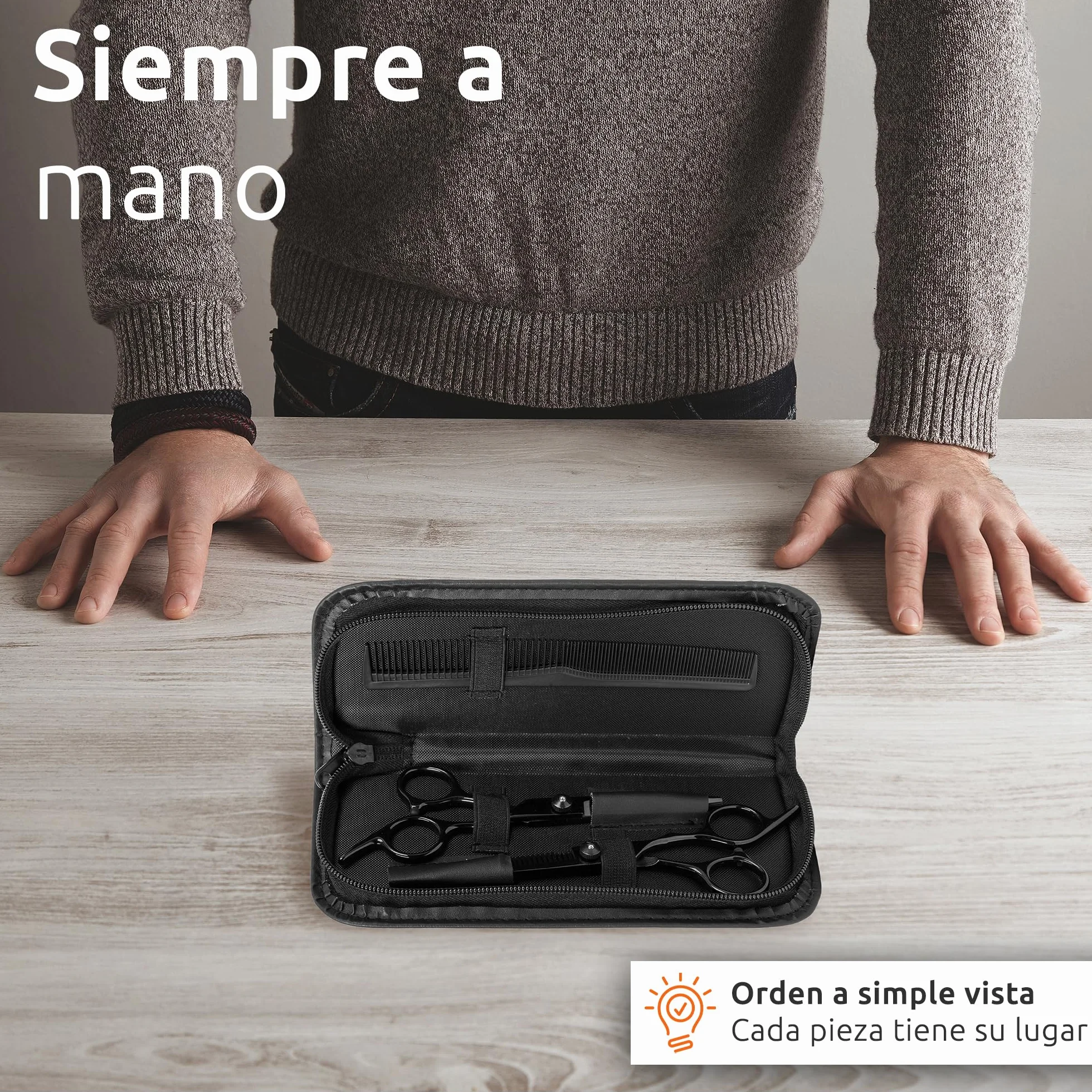 ECENCE Set tijeras de peluquería acero inoxidable con estuche - tijera entresacar peine
