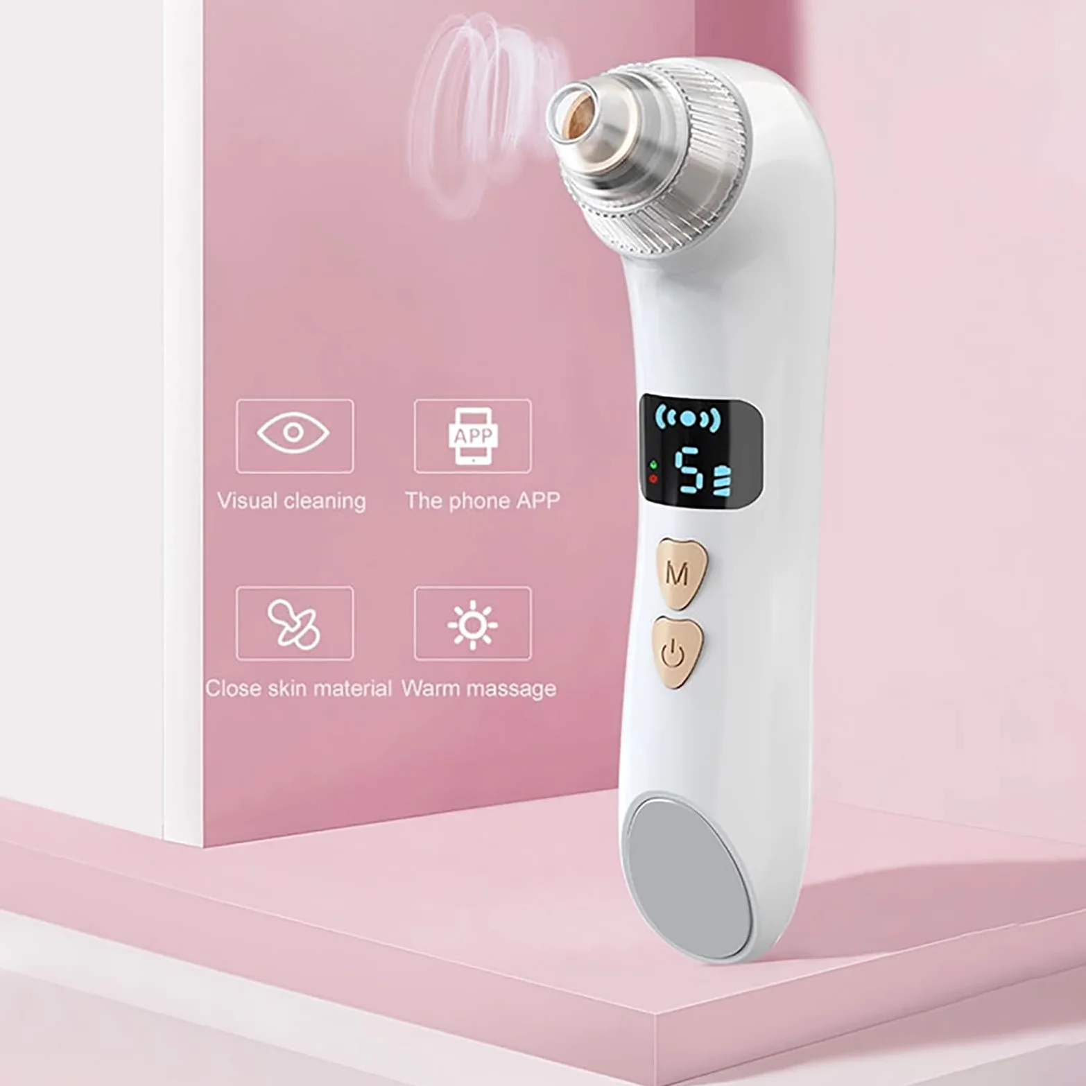 ERICAT Aspiradora removedora de Puntos Negros, removedor de Puntos Negros Mejorado con Pantalla LED y 6 sondas reemplazables, 3 Modos de Calentamiento y 5 Niveles de succión, Adecuado para Mujeres