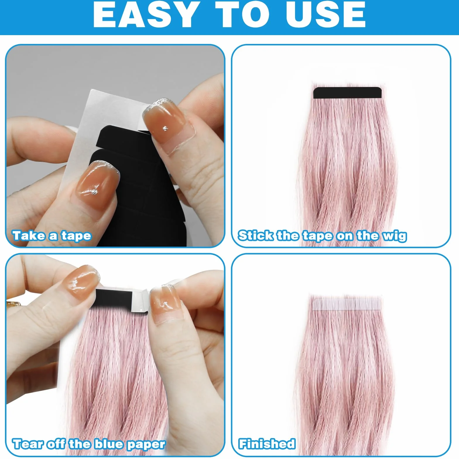 Cintas de extensión de cabello de doble cara, cinta adhesiva de repuesto para extensiones de cabello humano